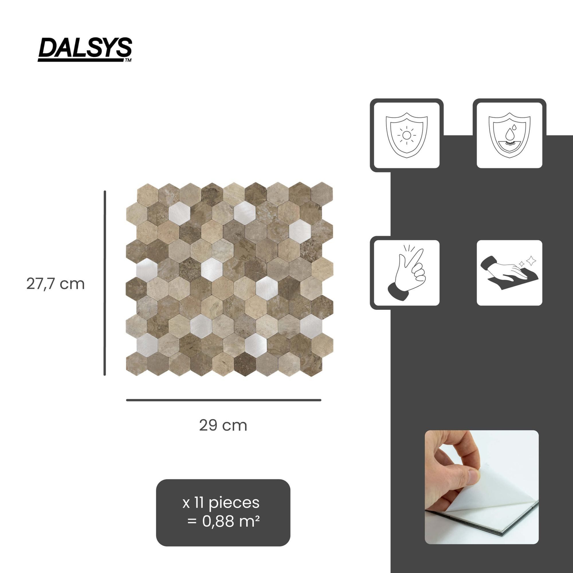 Dalsys Wandpaneel 0,88m² 11 Stück selbstklebend, BxL: 27.7x29 cm, (Beige Silber Hexagon, 11-tlg., Wandfliese) feuchtigskeitsbeständig, einfach montiert, hochwertiges Material