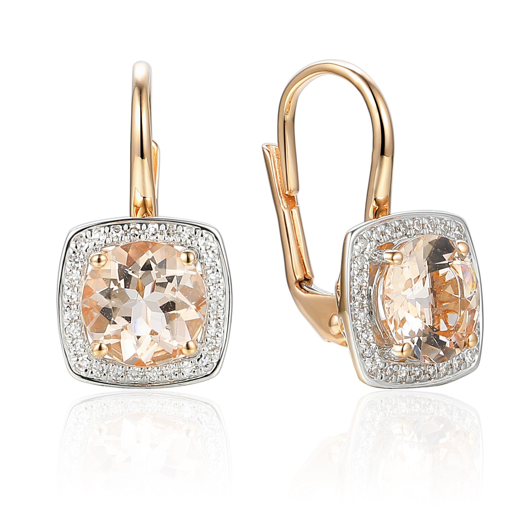 Stella-Jewellery Paar Ohrstecker 585er Rotgold Ohrhänger Morganit und Brillanten (Morganit ca. 2,22ct Diamanten ca. 0,14ct), Morganit ca. 2,22ct Diamanten ca. 0,14ct. (Brillantschliff)