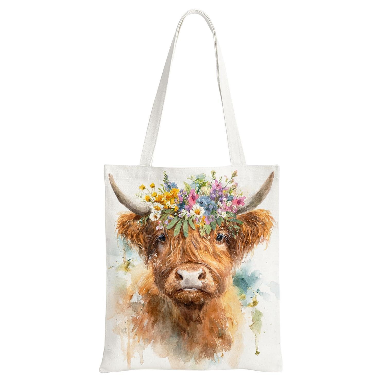 LuxusKollektion Einkaufsshopper Canvas Tasche Highland Cow Motiv Einkaufstasche 40x35cm