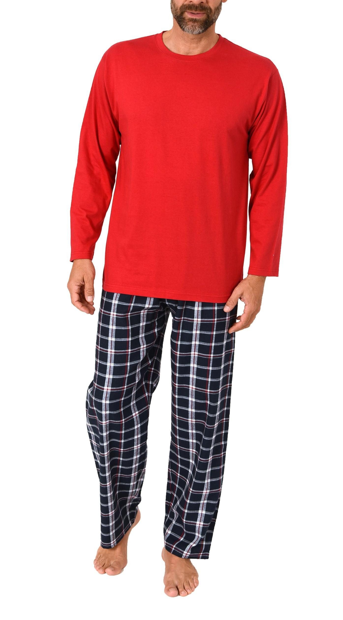 Pyjama Herren Schlafanzug lang, Pyjama mit Flanell-Hose in Karo-Optik