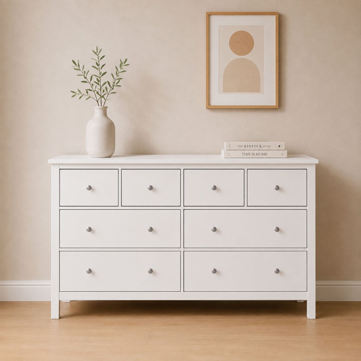 Inter Link Schubkastenkommode Pinora, Kiefer Massivholz, Weiss, 160 x 39,50 x 96 cm, viel Stauraum (1 St), Sideboard im modernem Skandi Look, 8 Schubladen, Aufbewahrungsschrank