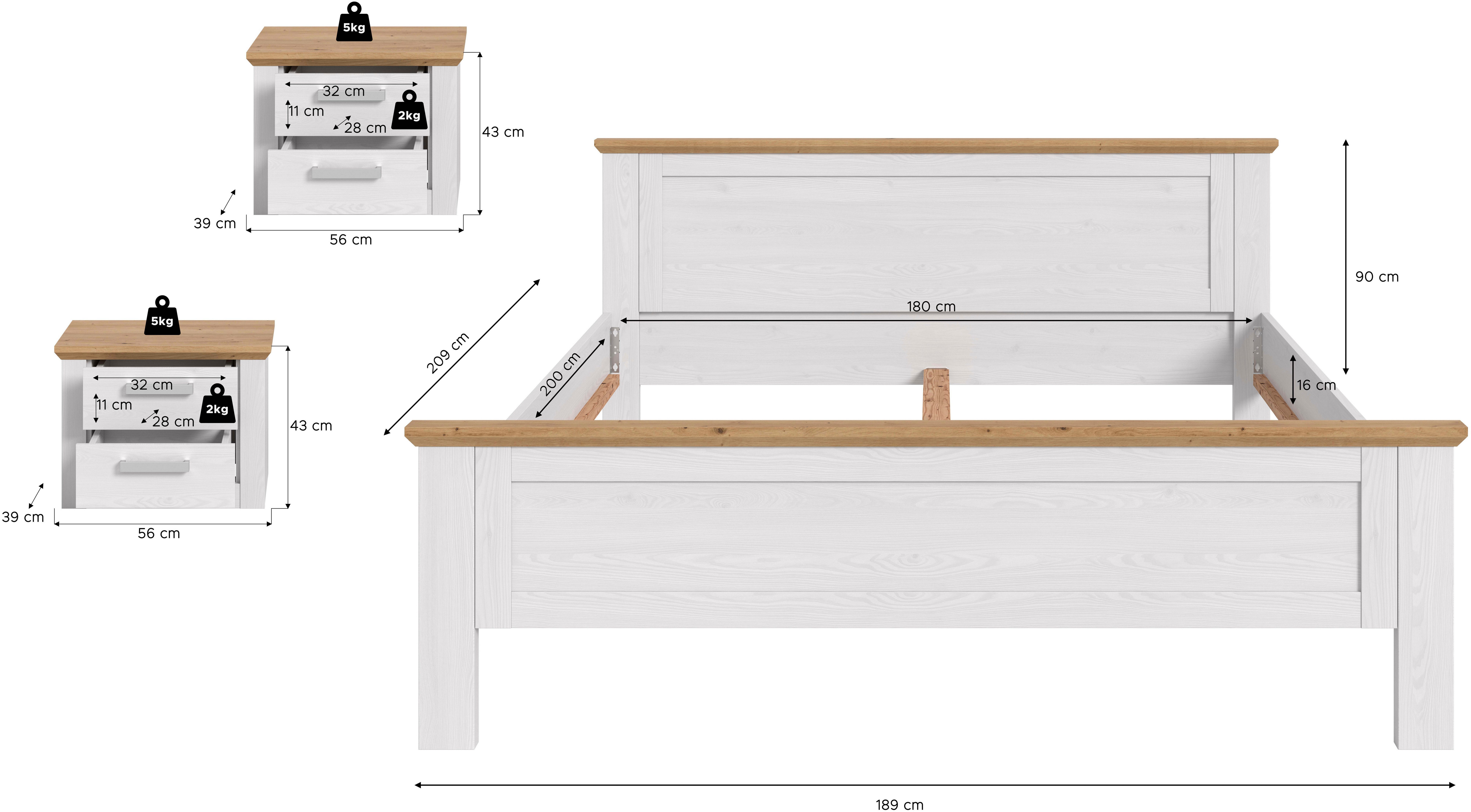 Home affaire Schlafzimmer-Set COSENZA, 3-teilig., best. aus: Bettgestell & 2x Nachttisch, (3-tlg., Matratzengröße 180x200 cm, viel Stauraum, ohne Lattenrost & M – Bild 5 von 5