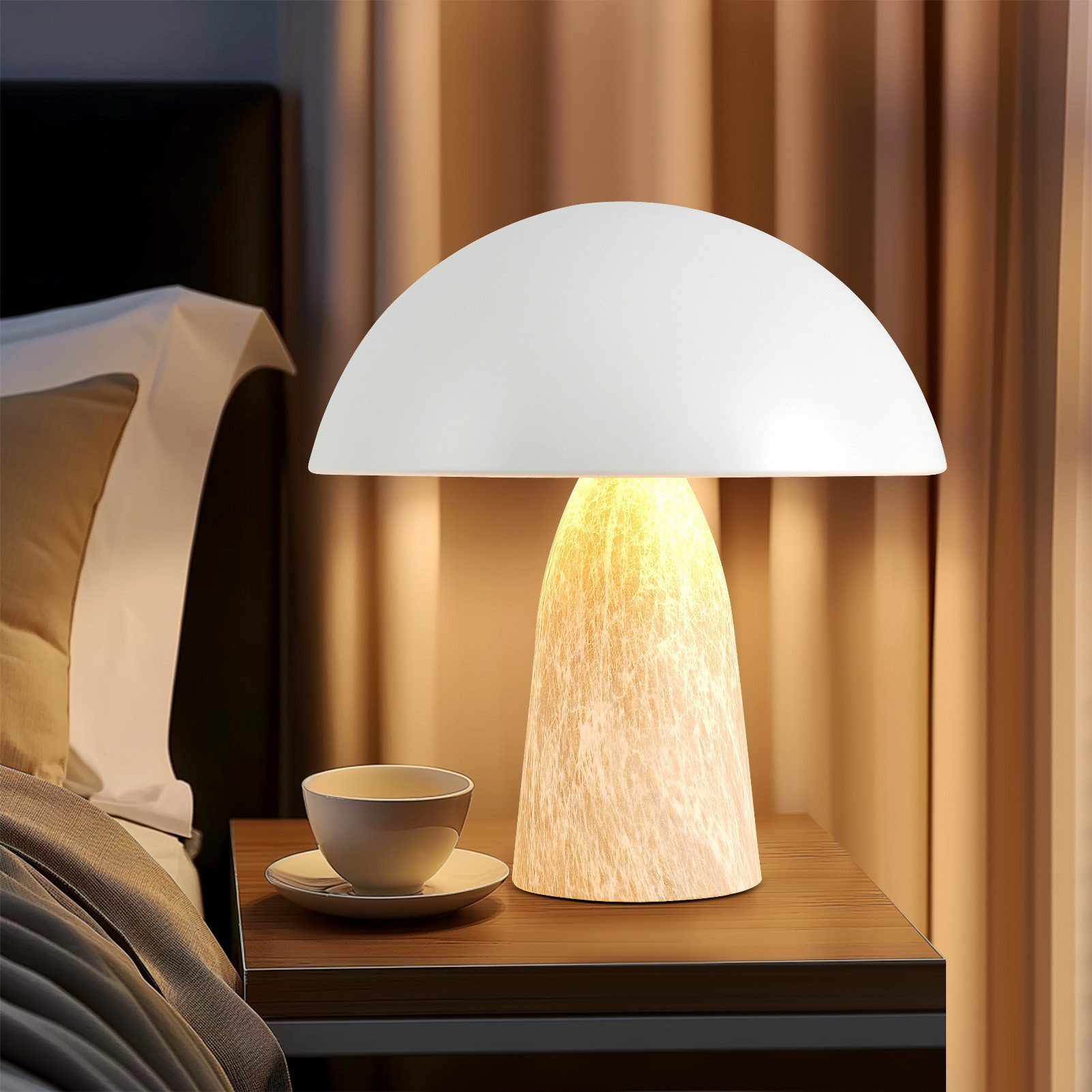 STANBOW Nachttischlampe Pilz-Tischlampe aus Metall,33,8 cm,dunkelbraun/grau-weiß,modern, ohne Leuchtmittel, E14,für Wohnzimmer,Esszimmer & Schlafzimmer