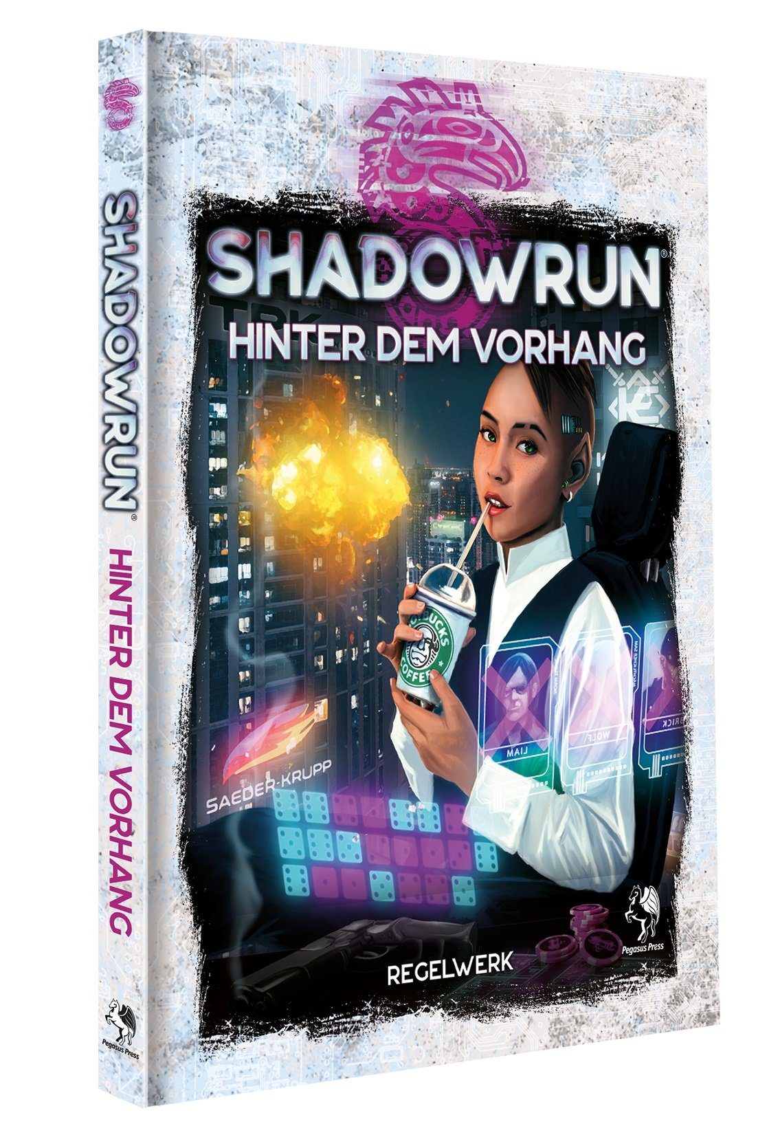 dem Pegasus Spiele Shadowrun: Hinter (Hardcover) Verbandbuch Vorhang