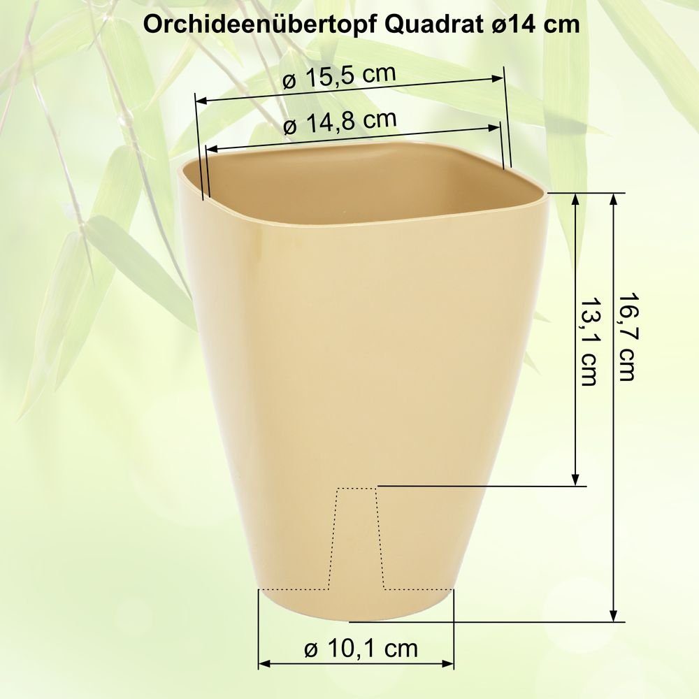 Orchideen-Übertopf Quadrat - MePla Heimwerkercenter - ø9 Übertopf - - beige UV-beständiger Pflanzgefäß - Kübel Stück - Pflanzentopf Blumenkübel 3 cm wetterfestes -