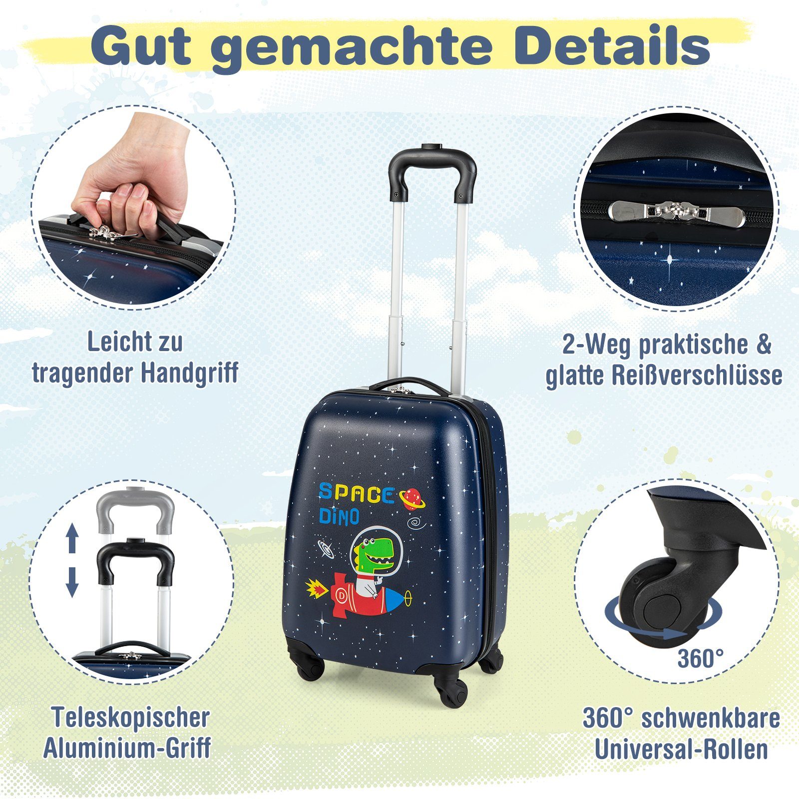COSTWAY Kinderkoffer 12"+16" Kindertrolley mit Rucksack