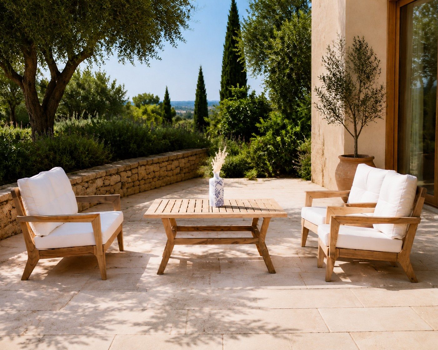Xlmoebel Gartenlounge-Set Praktisches Lounge-Set mit 2-Sitzer, Sesseln und Tisch in Weiß, (1-tlg), Made in Europa