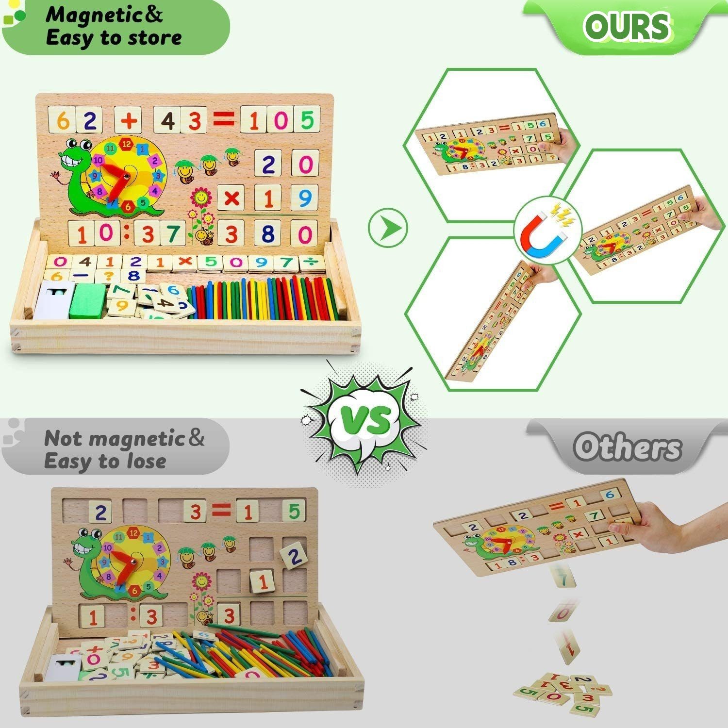 POPOLIC Lernspielzeug Mathe Montessori Spielzeug Spiele mit Zählstäbchen Einmaleins (Lernspiele Kinderspiele Holzspielzeug), ab 4 5 6 Jahre Jungen Mädchen, Schulanfang Geschenke