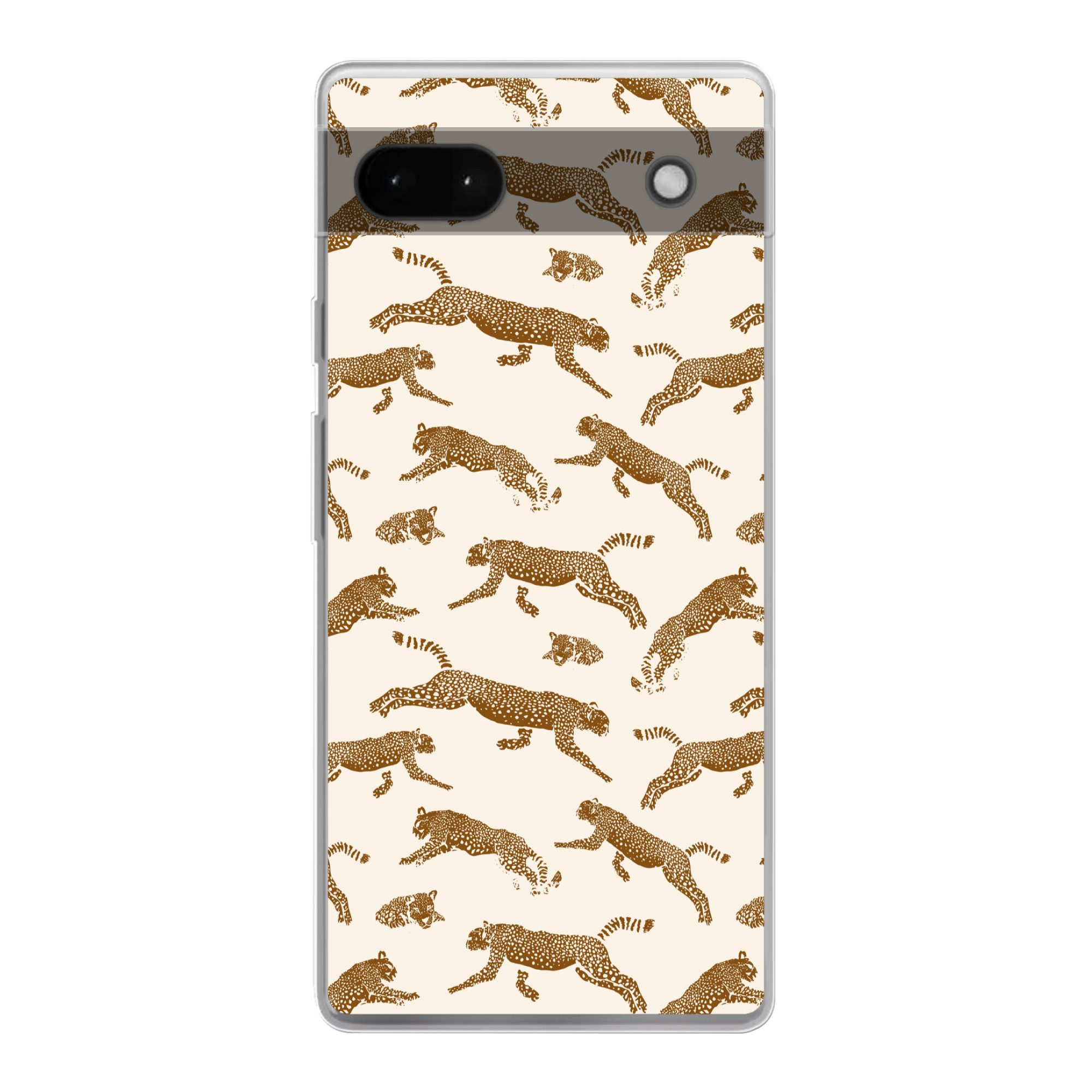 MuchoWow Handyhülle für Google Pixel 6a Panther - Tiere - Beige - Braun - Muster, Phone Case, Silikon, Schutzhülle Dünn