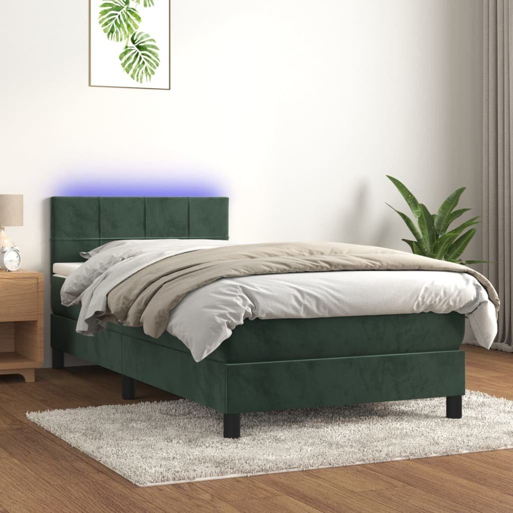 vidaXL Bett Boxspringbett mit Matratze & LED Dunkelgrün 80x200 cm Samt