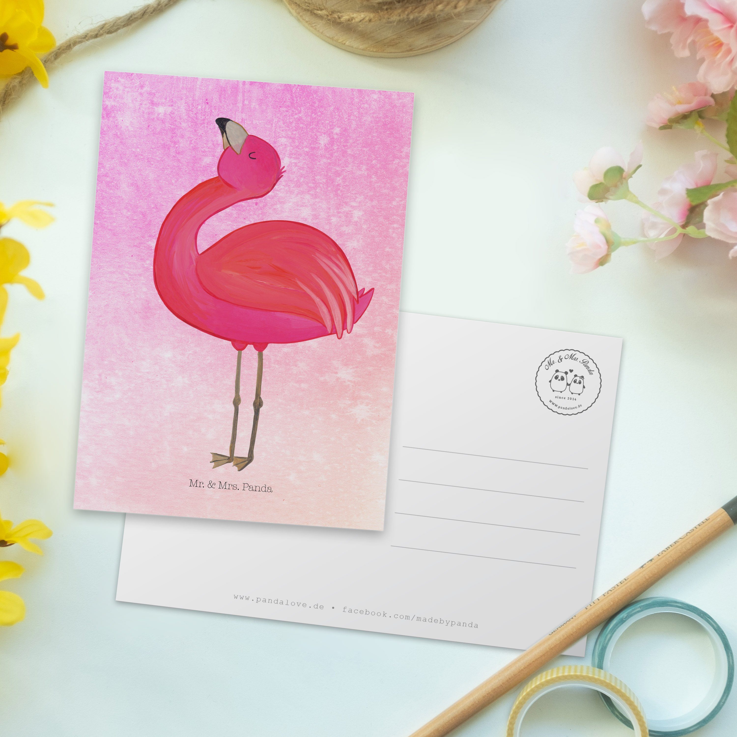 Gebu Mrs. & Geschenk, - - Panda Mr. Flamingo Dankeskarte, Postkarte Tochter, Pink Aquarell stolz