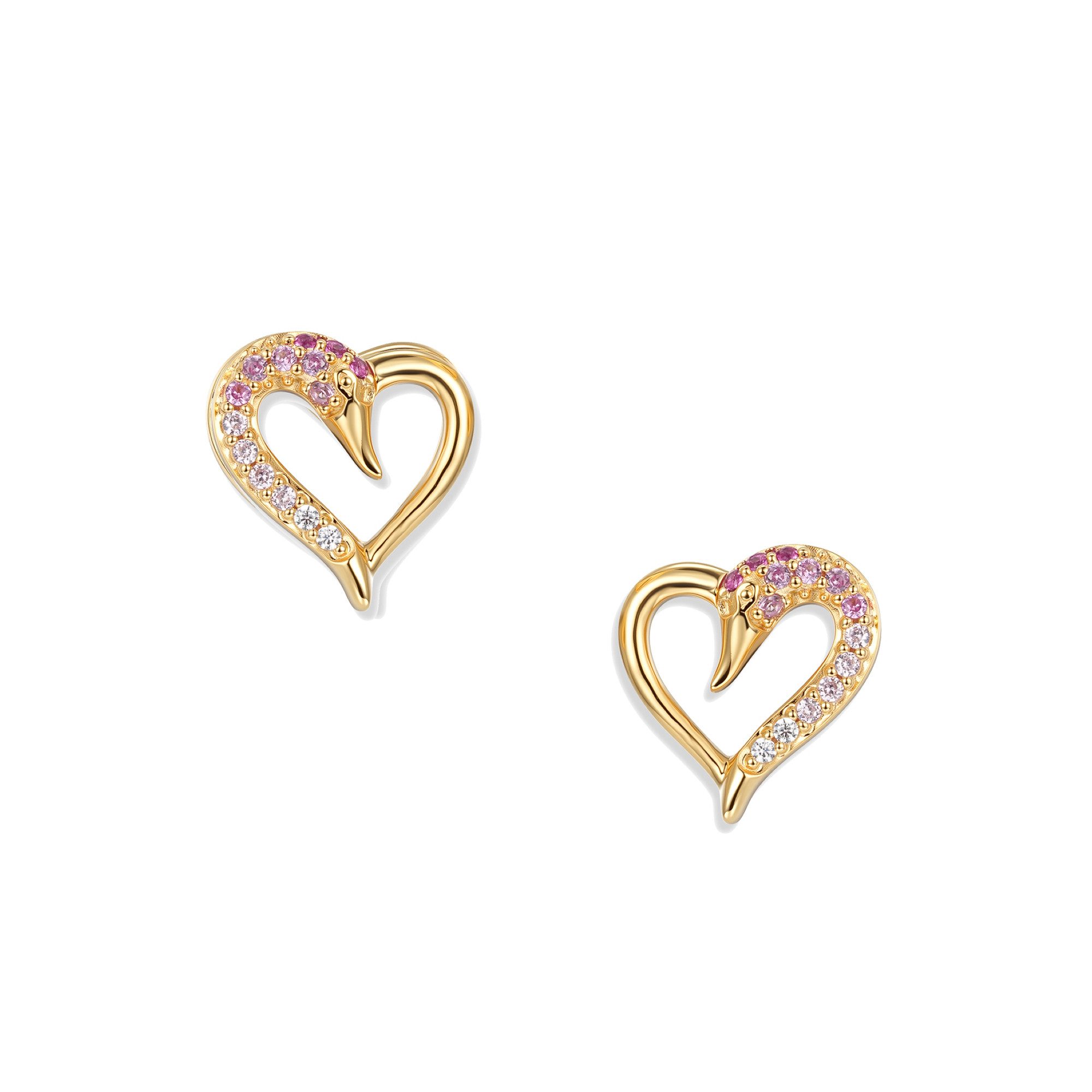 Seinerzeit FLORA & FAUNA Paar Ohrstecker Blush Schwan Herz Ohrringe, Material: 925 Sterling Silber vergoldet