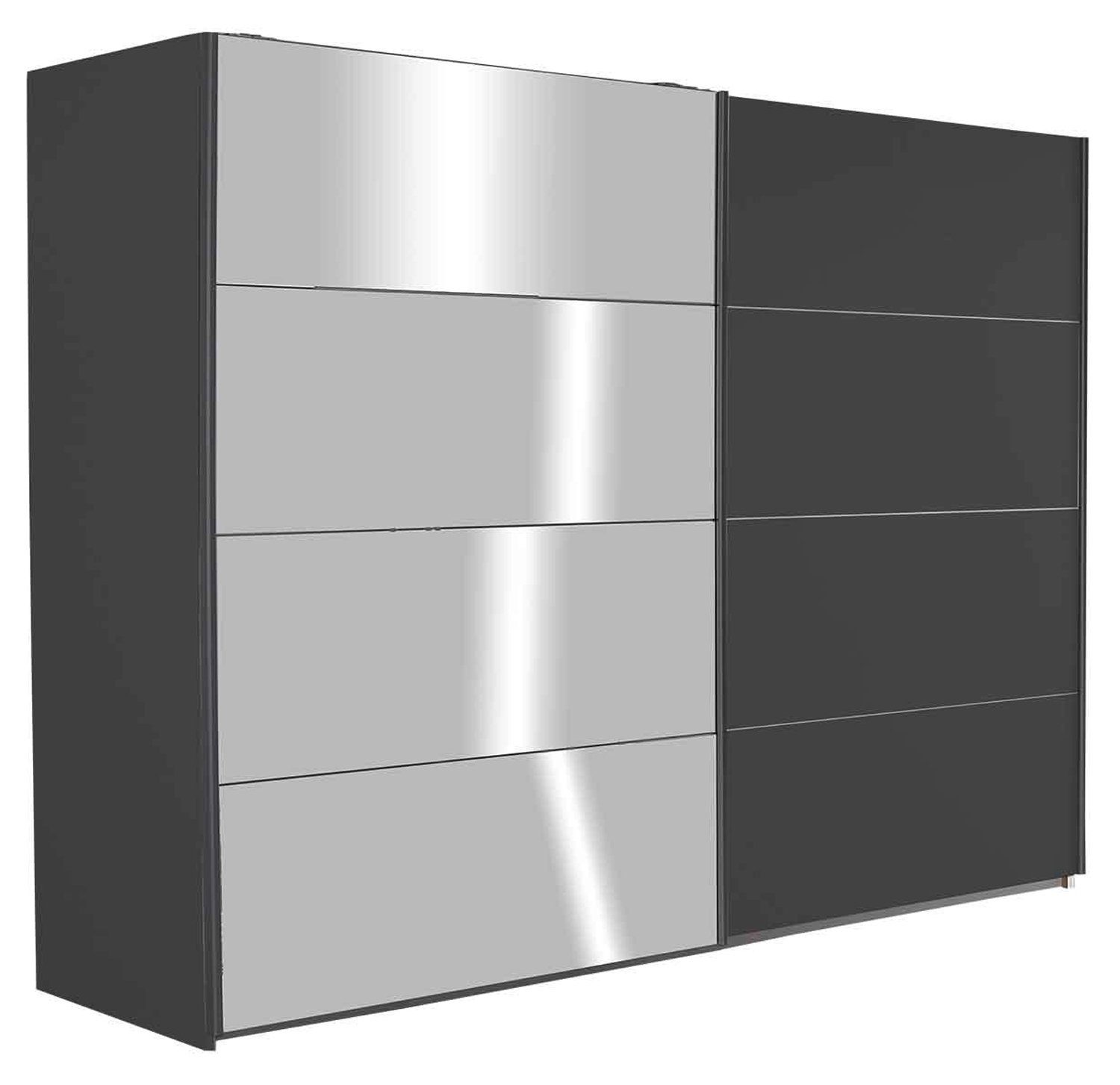 Schwebetürenschrank rauch H cm 271 x Spiegel Türen, 3 Metallic, B mit QUADRA, Grau cm, 210