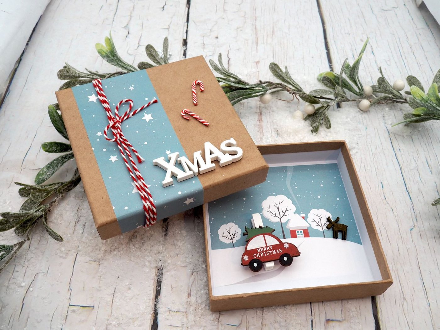 Thumbnail - ZauberDeko Geschenkbox Geldgeschenk Verpackung Weihnachten Auto XMAS Natur Geschenk Gutschein