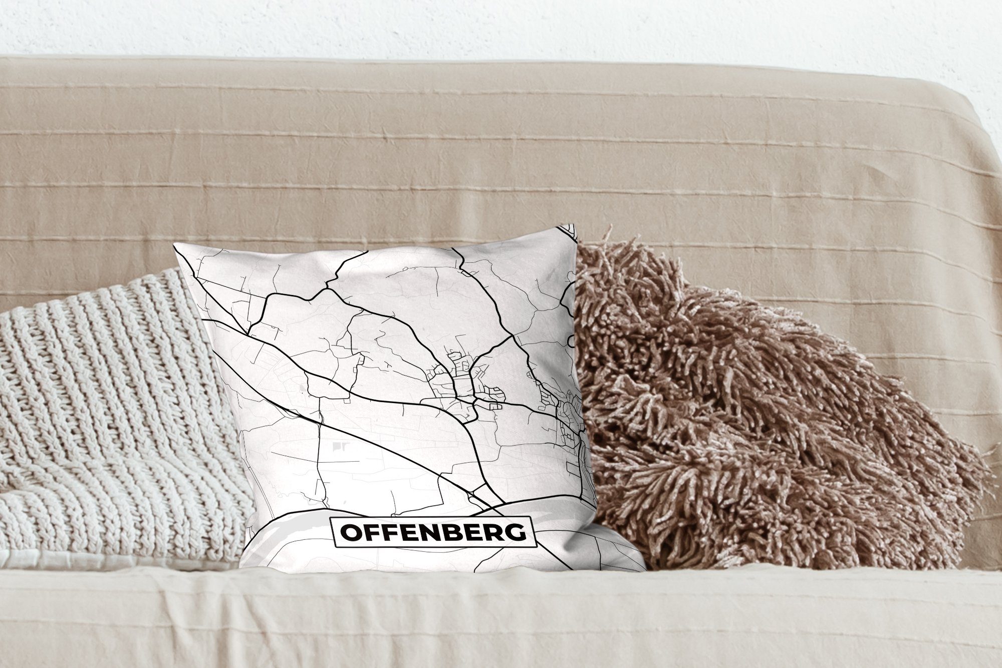 Dekokissen Offenberg Schlafzimmer, Füllung für Wohzimmer, Karte MuchoWow - Sofakissen - mit Stadtplan, Deko, - Karte Zierkissen