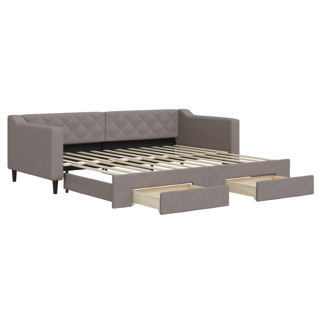 vidaXL Gästebett 90 x 200 cm Gästebett Tagesbett Ausziehbar mit Schubladen Taupe 90x200