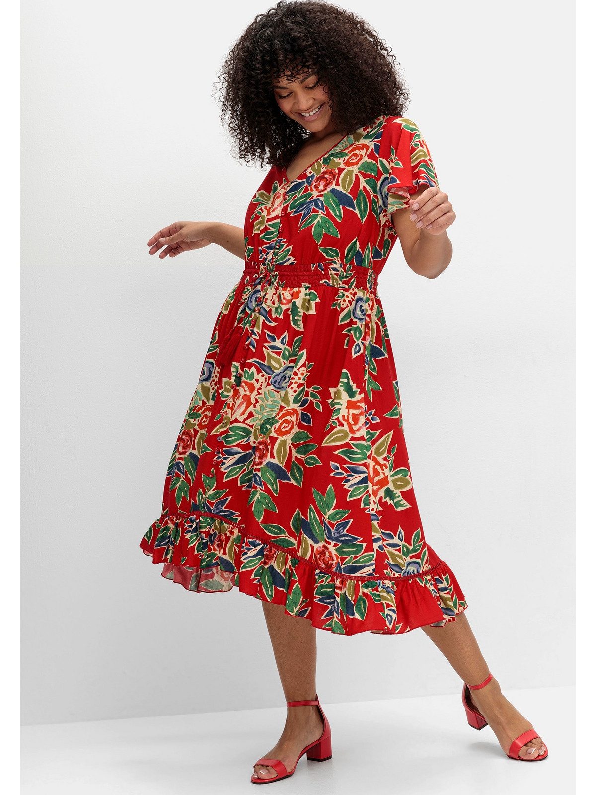 sheego by Joe Browns Druckkleid Große Größen mit Blumenmuster und Volantärmeln