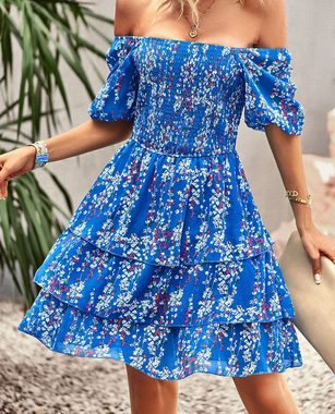 AFAZ New Trading UG Sommerkleid Kleid mit quadratischem Ausschnitt, modisches Urlaubskleid Lockere lange Röcke für Damen, weiche Kleider, bezaubernde Kleider