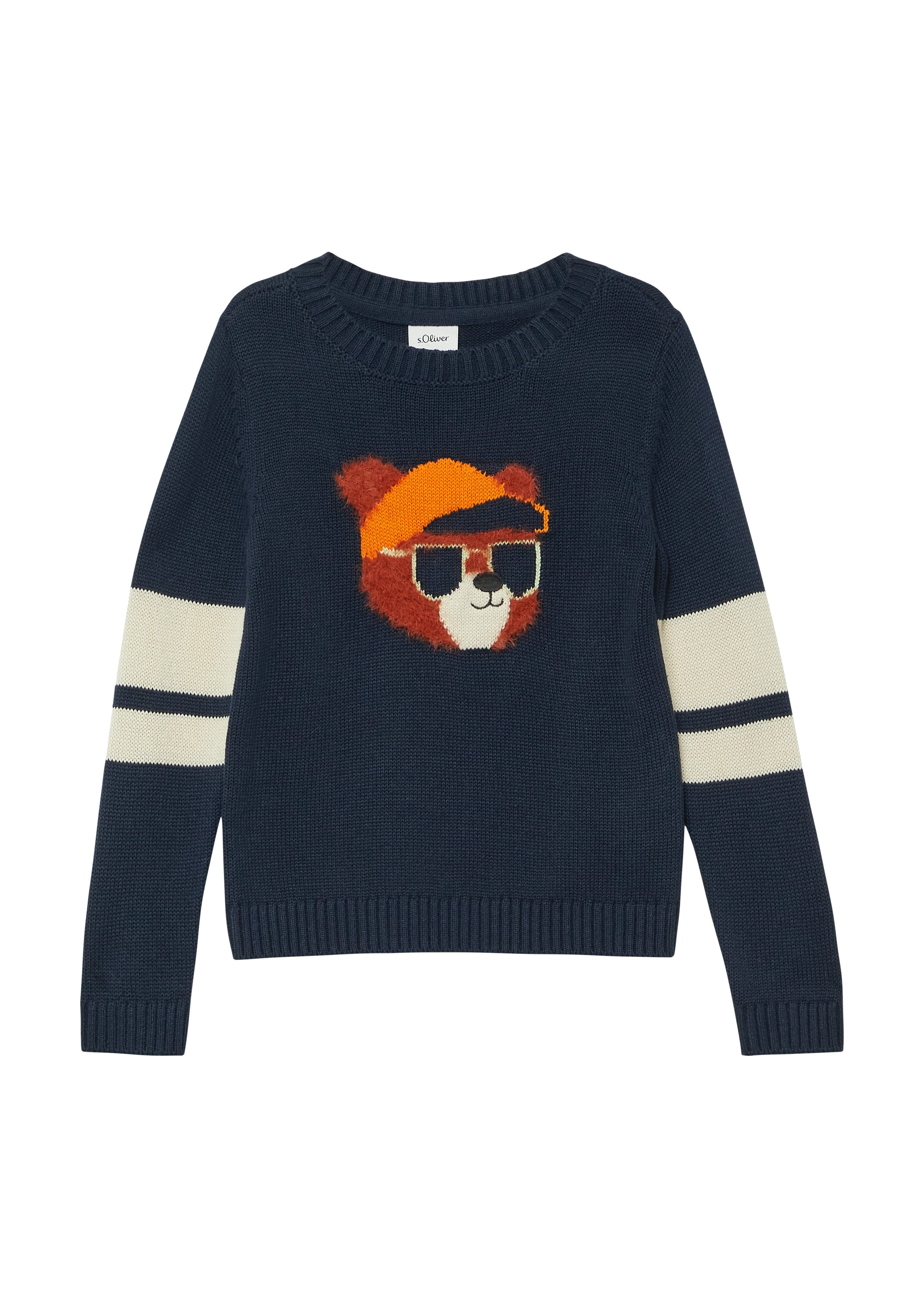 s.Oliver Junior Strickpullover mit Kontraststreifen und Plüsch-Intarsien, for boys