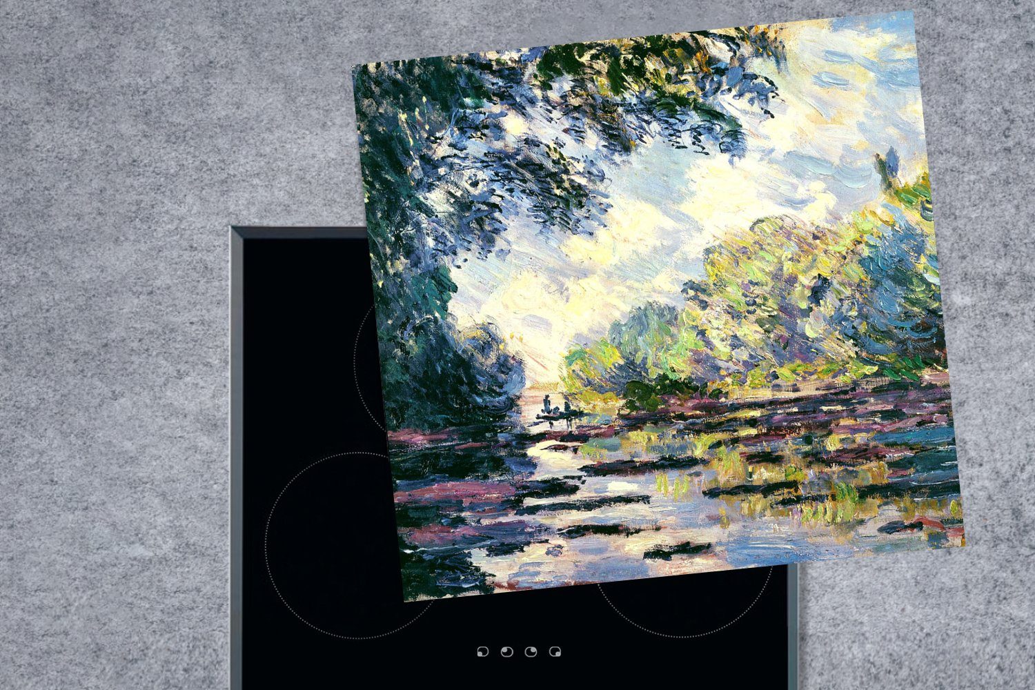 tlg), Seine bei Arbeitsplatte - MuchoWow cm, Herdblende-/Abdeckplatte Giverny (1 Ceranfeldabdeckung, Claude Monet, für Vinyl, küche 78x78