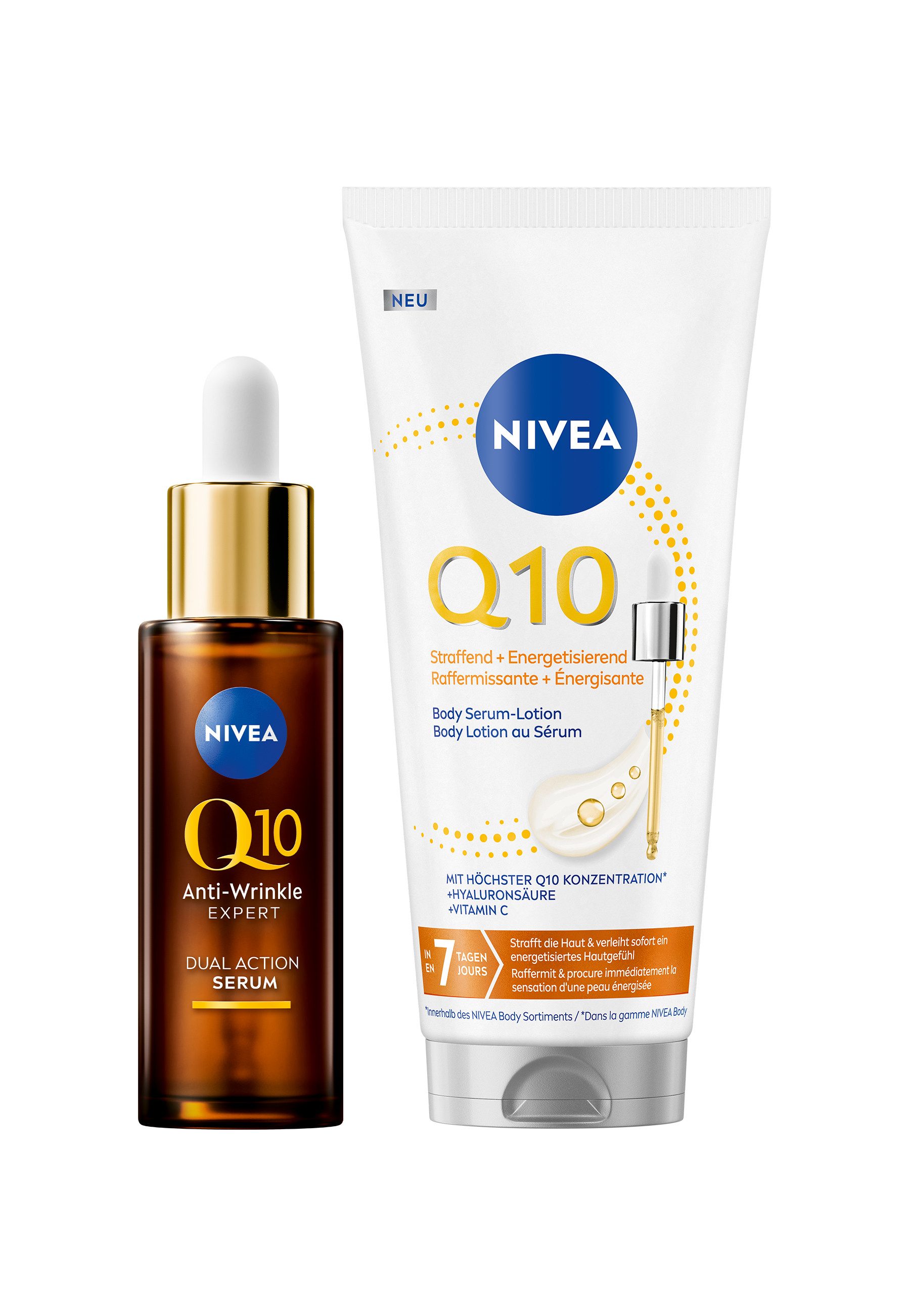 Nivea Gesichtsserum Q10 Body Serum-Lotion 200ml+EXPERTE Dual Action Serum 30ml, 2-tlg.