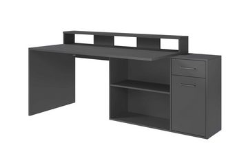 Newroom Schreibtisch Pinto, Schreibtisch mit Ablage Anthrazit matt Modern Gaming Gamingtisch