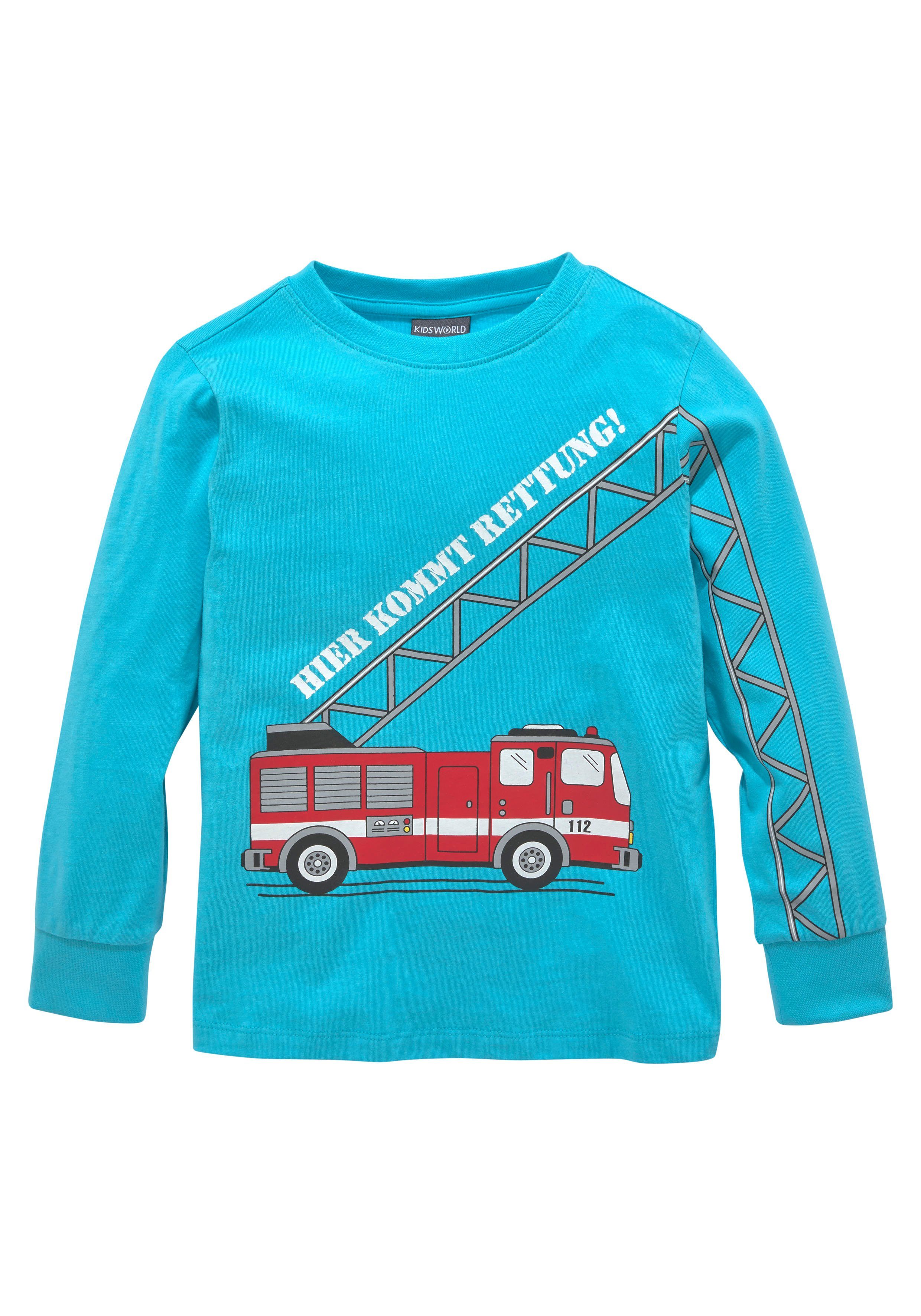 KIDSWORLD Langarmshirt HIER KOMMT RETTUNG Langarm, Basic-Passform, peppiger Druck – Bild 5 von 5