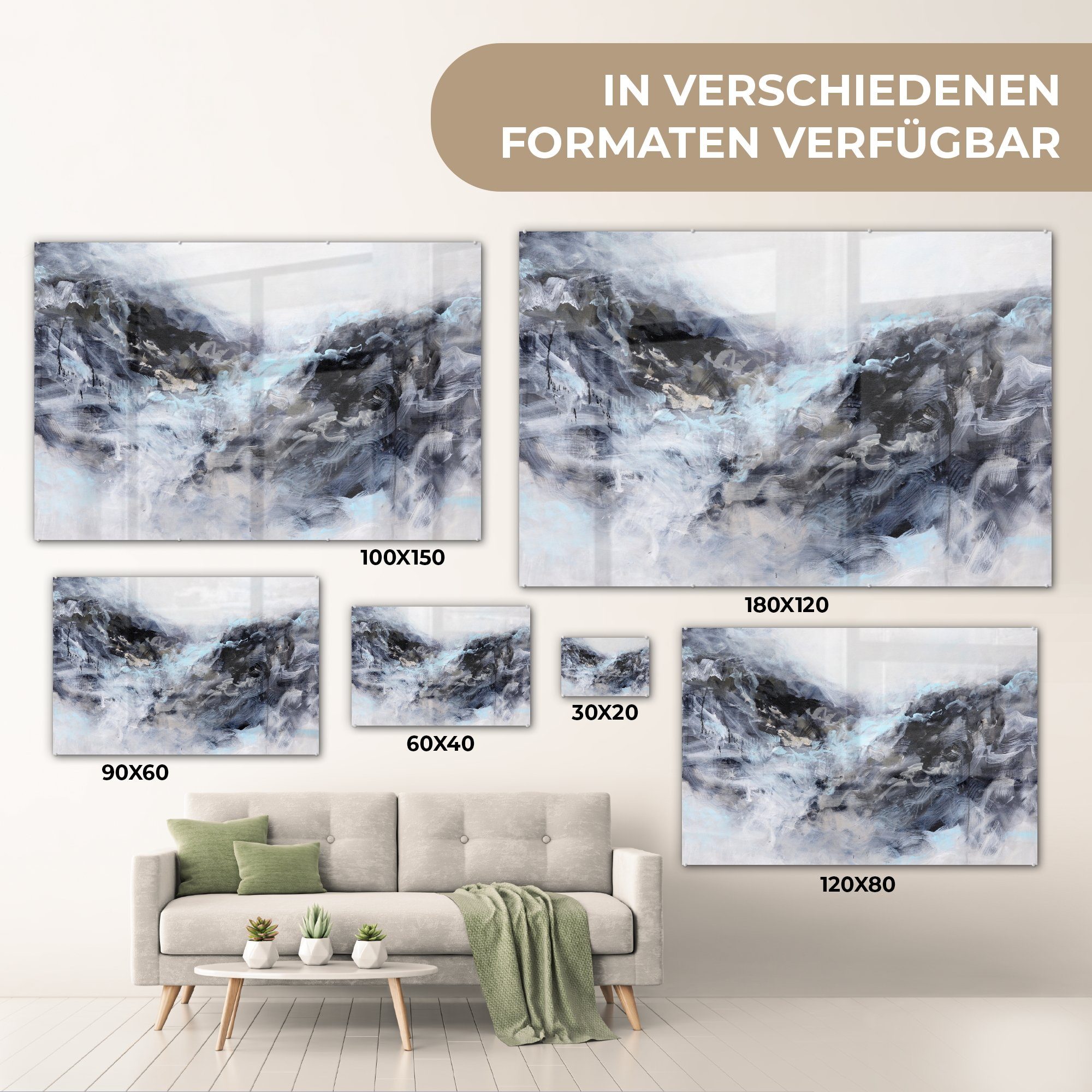 Acrylglasbild (1 Bilder Weiß Glas St), - auf - Foto Wanddekoration - Glas - Schwarz Abstrakt, Glasbilder - MuchoWow Farbe - Wandbild auf