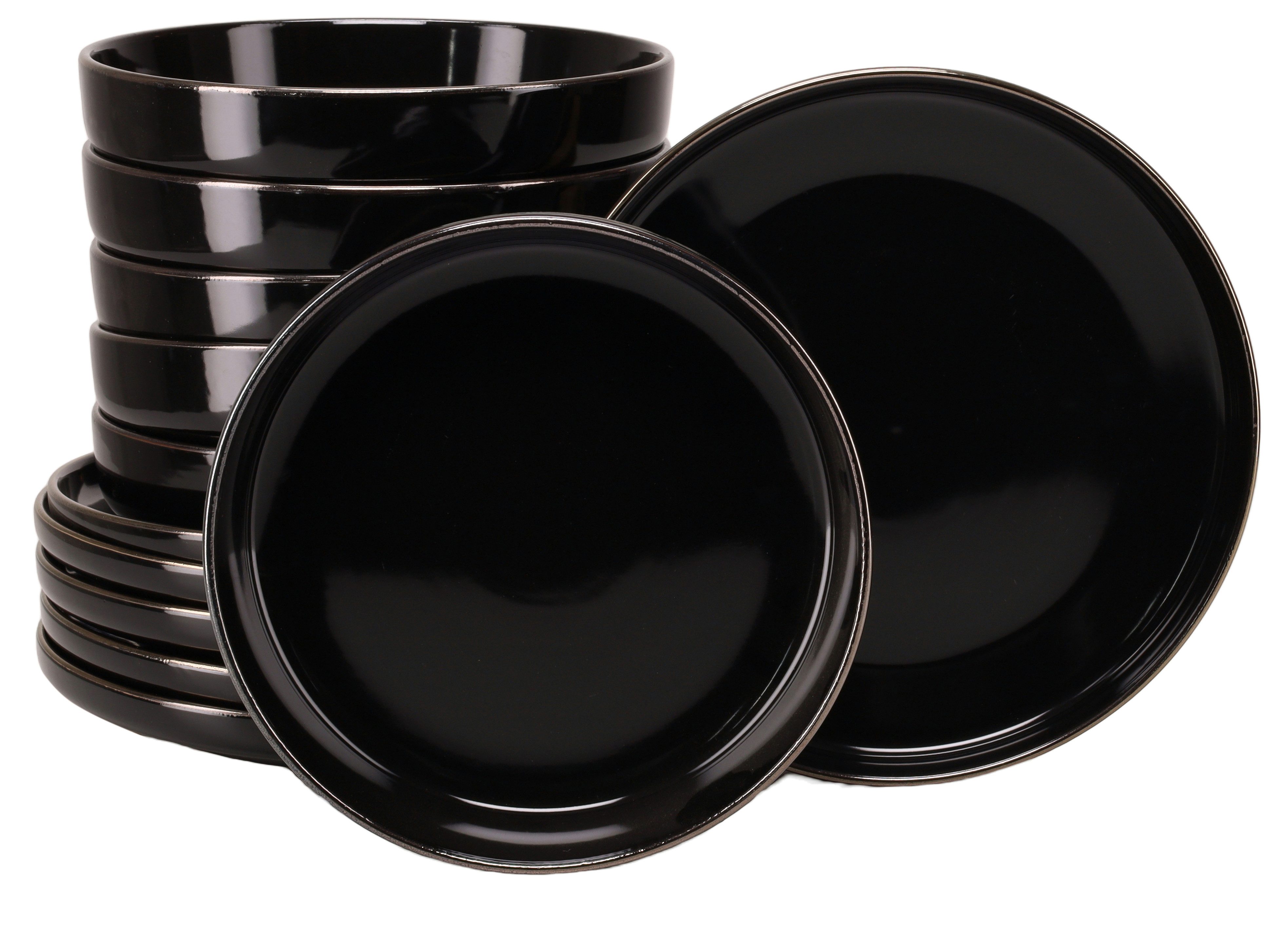 CreaTable Tafelservice Nordic Festive, Service 12-tlg. (12-tlg), 6 Personen, Steinzeug, Teller Set, Minimalistisches Design, Dezente goldene Akzente