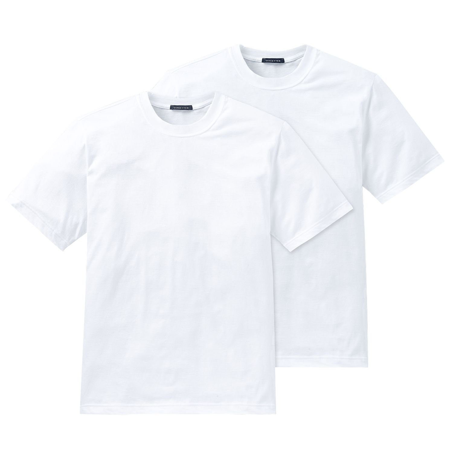 Schiesser Rundhals-Ausschnitt, Halsnaht (2-tlg) Weiß mit T-Shirt verstärkte formstabil,