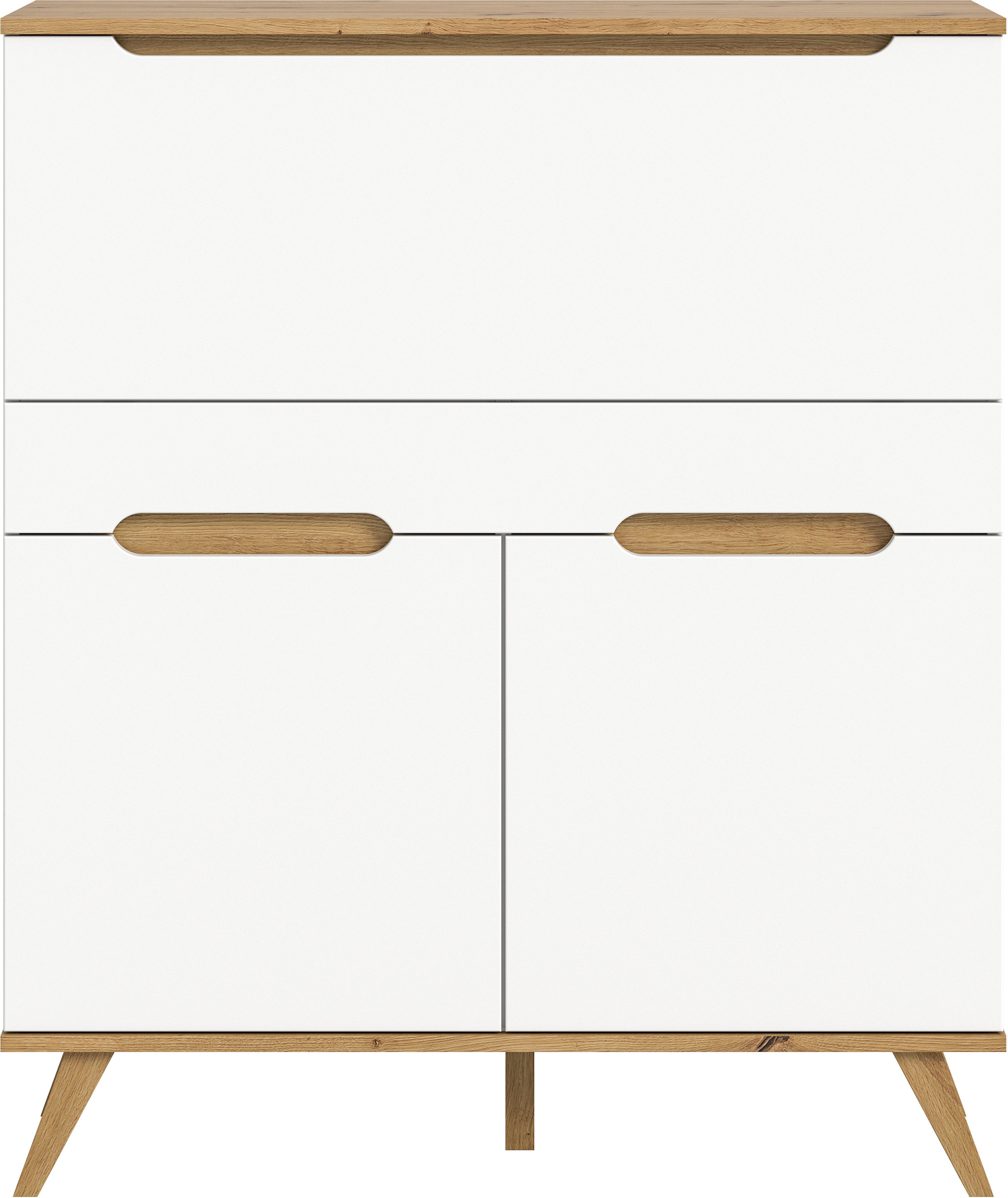 Home affaire Sekretär Alesund, Höhe 118cm, 2 Türen, 1 Schubkasten,konischer Fuß, Scandi-Look, Anrichte, Schrank, Kommode, Midischrank, Wohnmöbel, Wohnzimmer