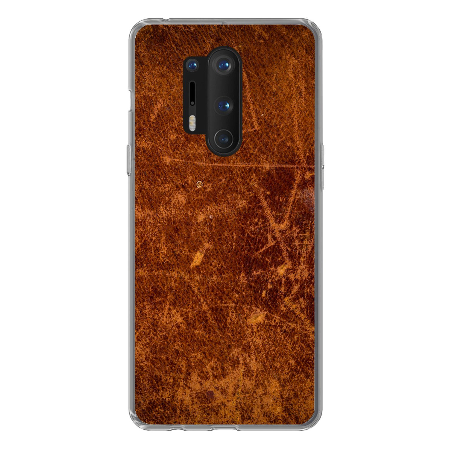 MuchoWow Handyhülle für OnePlus 8 Pro Leder - Lederoptik - Braun - Orange, Phone Case, Silikon, Schutzhülle Dünn