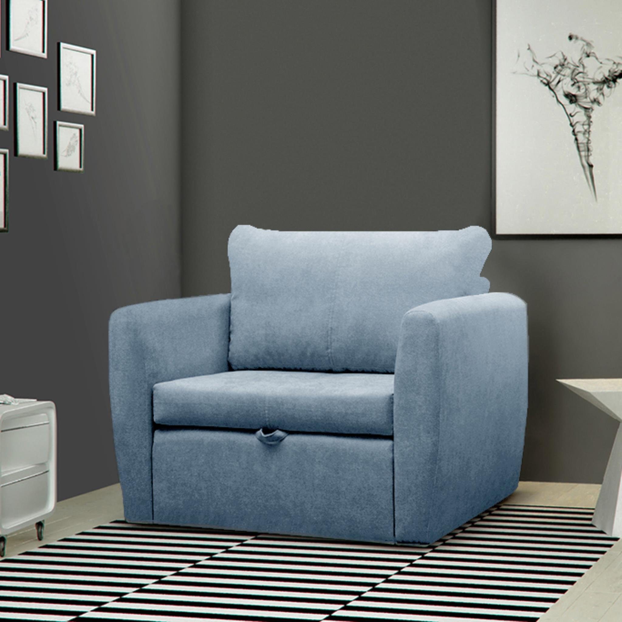 Beautysofa Relaxsessel Kamel (Modern 1-Sitzer Sofa, Wohnzimmersessel), mit Schlaffunktion, Bettkasten, Polstersessel Blau (alfa 14)