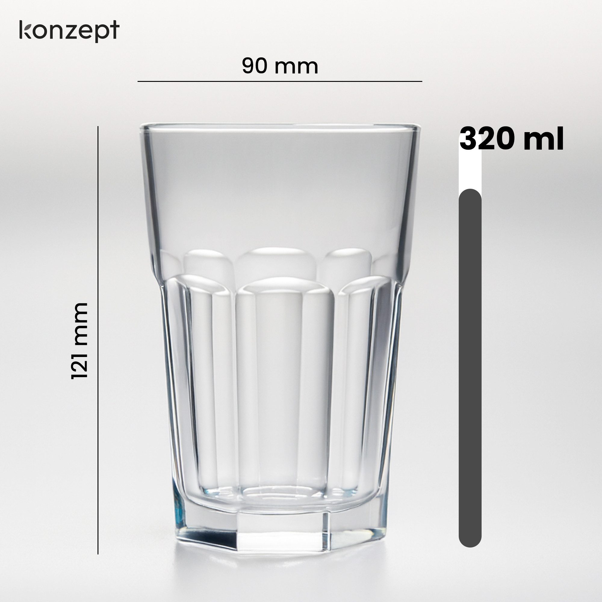 KONZEPT Gläser-Set Wassergläser Set 320ml Transparent - Trinkgläser, 6-tlg., Set Gläser für Wasser, Saft und Cocktails
