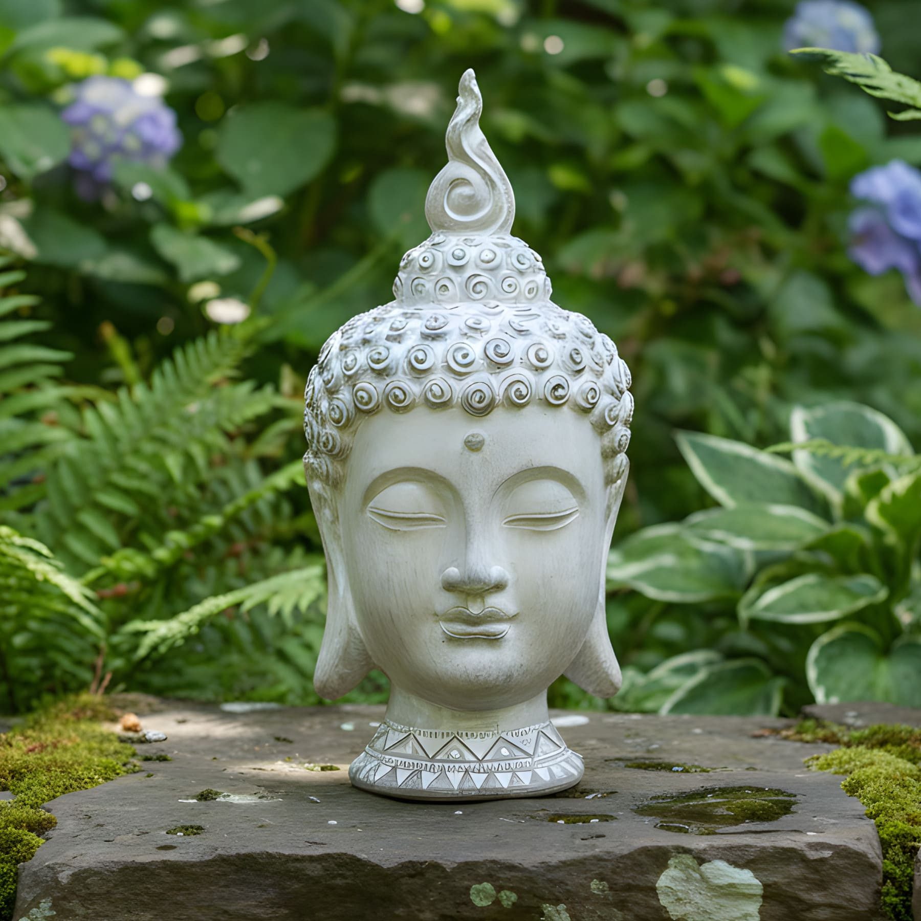 Dekoleidenschaft Buddhafigur "Relax" Gartendeko aus Magnesiumoxid, Buddha Kopf 32 cm groß, Deko, braun / weiß gekalkt, Dekofigur