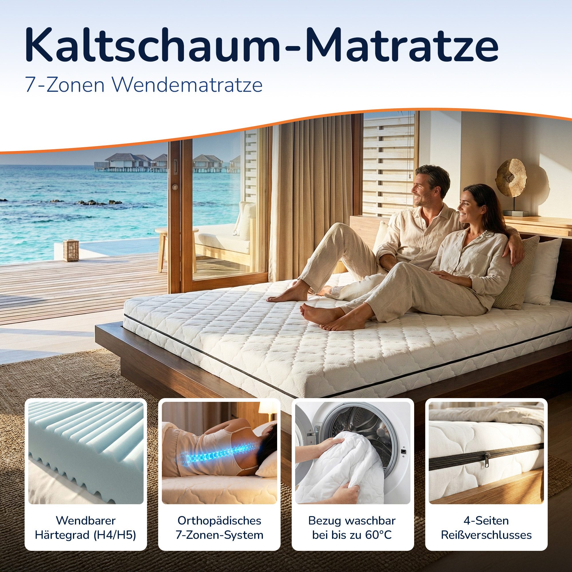 Kaltschaummatratze 7 Zonen ergonomisch H2 H3 H4 H5 H6 - 90x200 120x200 140x200 180x200, MSS e.K., verschiedene Größen, Härtegrade und Höhen - atmungsaktiv