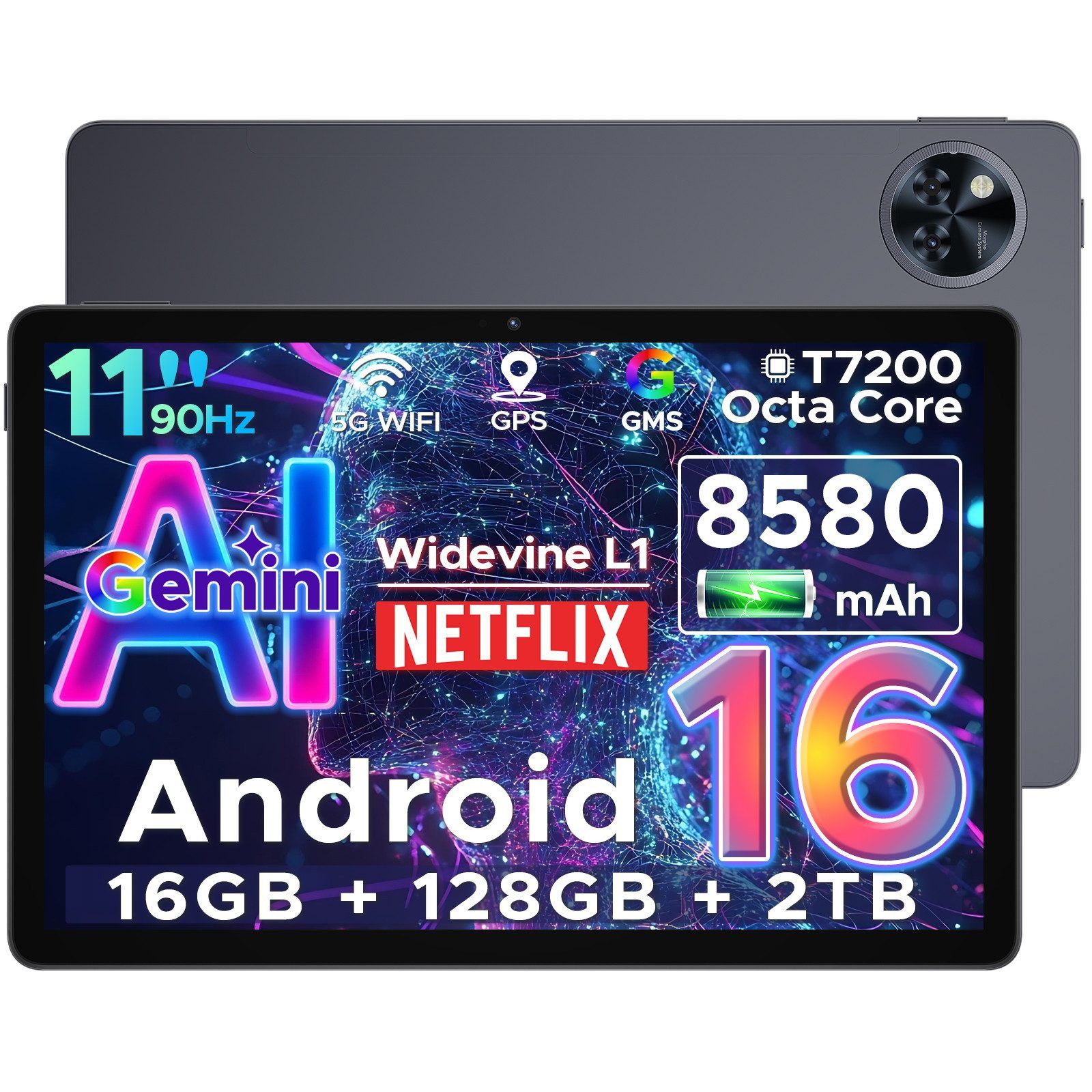 DOOGEE U11 Android Tablet 11 Zoll, 8580mAh, 4GB+128GB/2TB, Gemini AI, 90Hz Tablet (11", 4 GB, Android 16, Android 15,13MP+5MP,Octa-Core Tablets PC 2.4G/5G WLAN /Face ID)