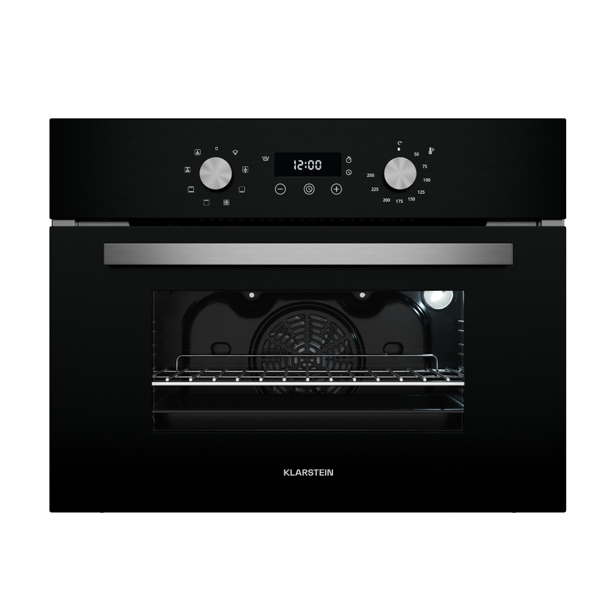 Klarstein Backofen SpaceSmart Einbauofen Kompakt 45 cm, mit Verchromte Auszüge, kein, Elektrische Slim Einbaubackofen 8 Funktionen Timer Touch