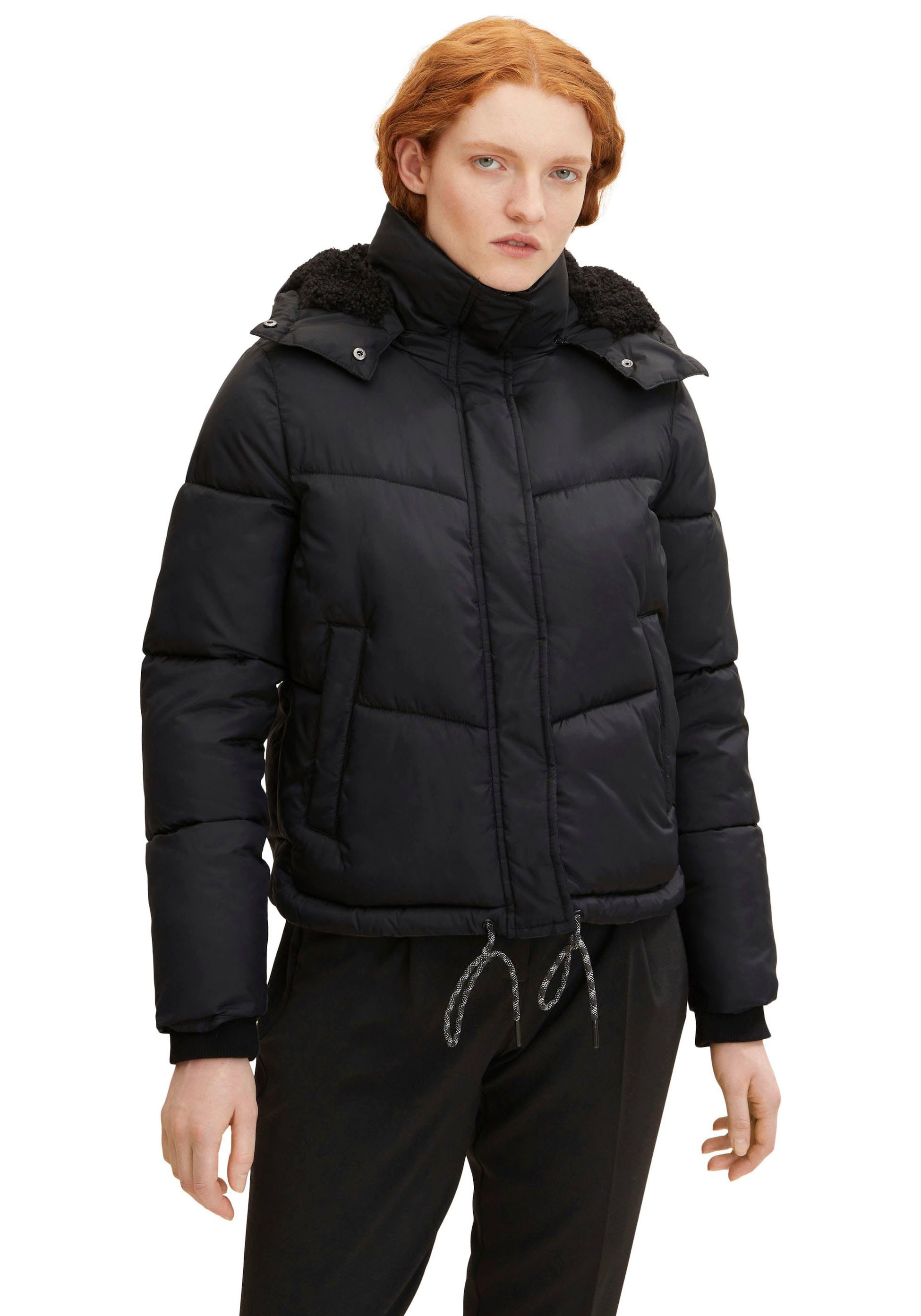 TOM TAILOR Kapuze deep-black Steppjacke mit Denim