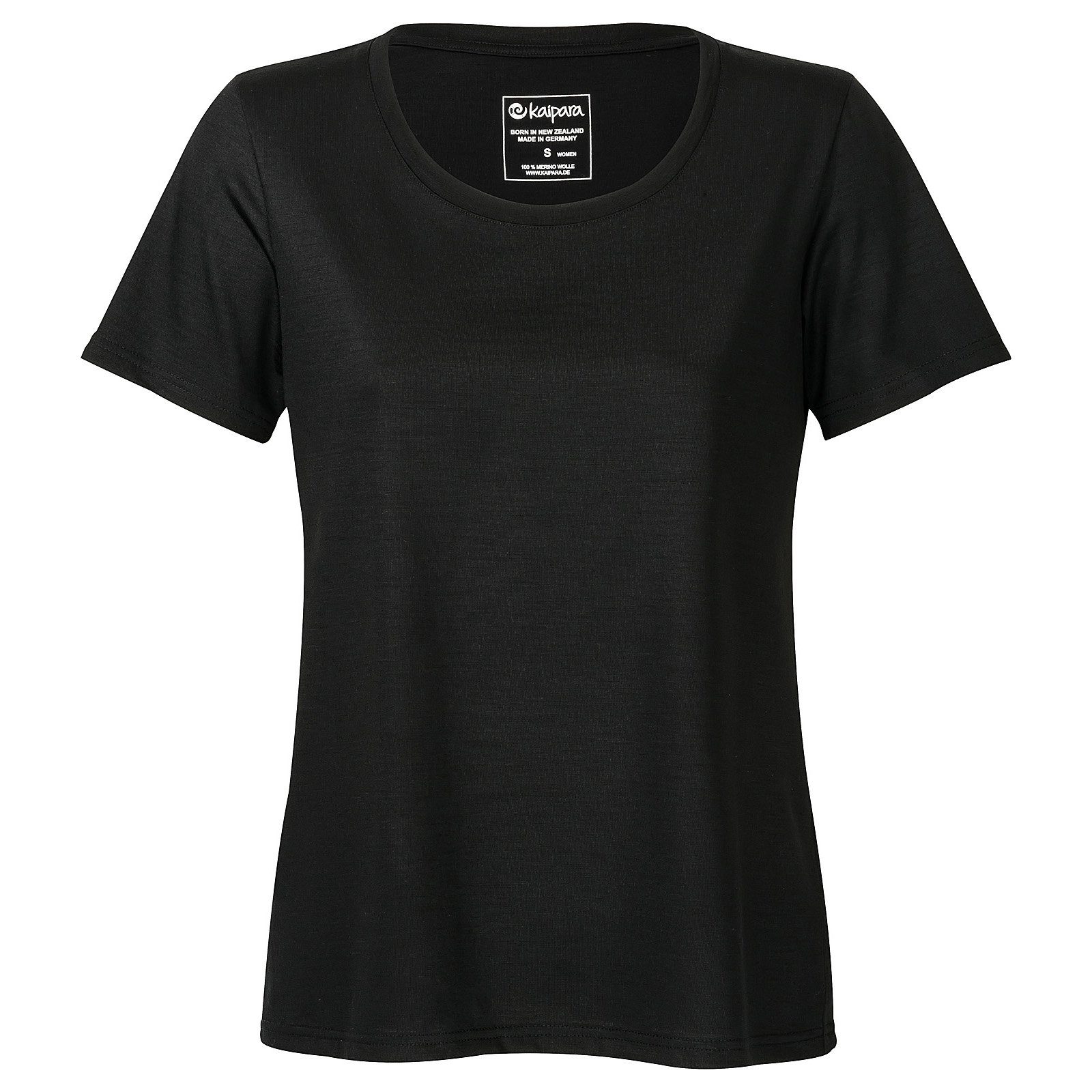 Kaipara - Merino Sportswear Unterhemd URBAN Merino Shirt Damen Kurzarm Regular 200 weiter Ausschnitt (1-St) aus reiner Merinowolle Made in Germany Black