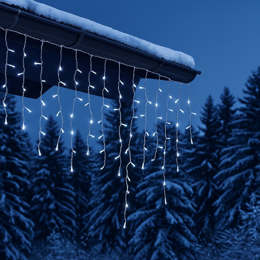 shop'n smile ideoon Lichterkette Eisregen Lichterkette Kaltweiß 180 LEDs 6,5m Eiszapfen Outdoor IP44, 6,5m/beleuchtet 3,5 - 180 kaltweiße LEDs, 36 Stränge, kabelgebunden