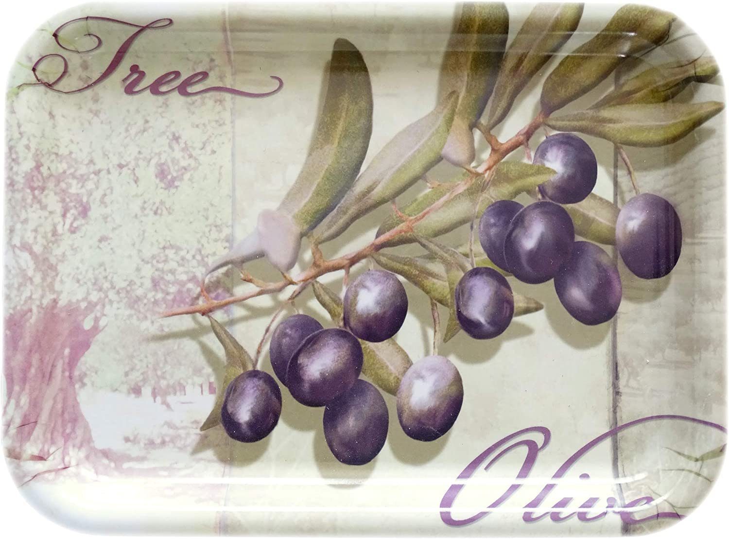 Lashuma Tablett Olivenbaum, Kunststoff, (1-tlg), Mediterranes Kaffeetablett grün lila 31x23 cm