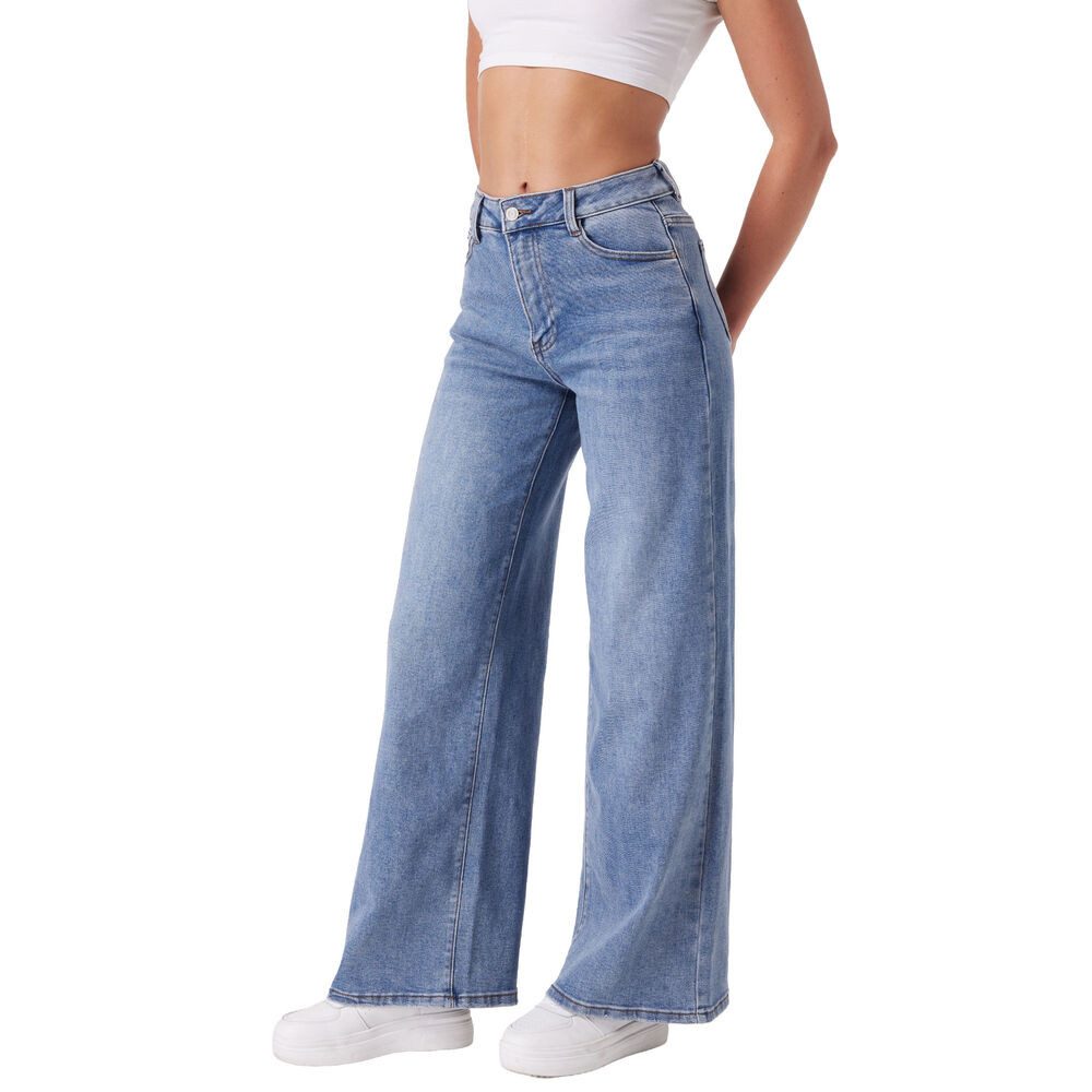 Ital-Design Weite Jeans Damen Wide-Leg Jeans Mid Waist Casual Denim (91978473) Used-Look Stretch High Waist Jeans in Blau