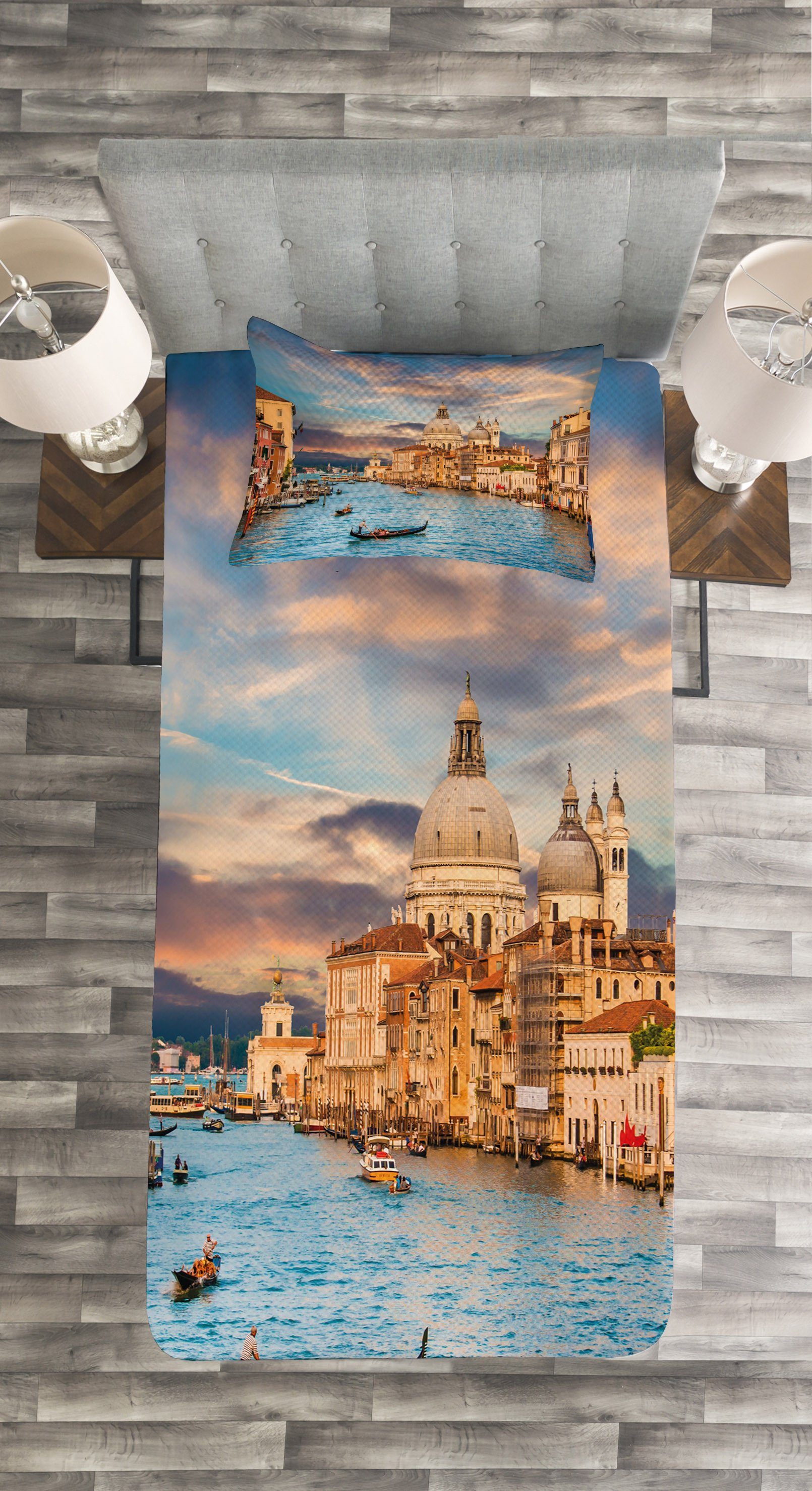 Tagesdecke Set mit Kissenbezügen Bild Grande Venedig Canal Waschbar, Abakuhaus, Italien