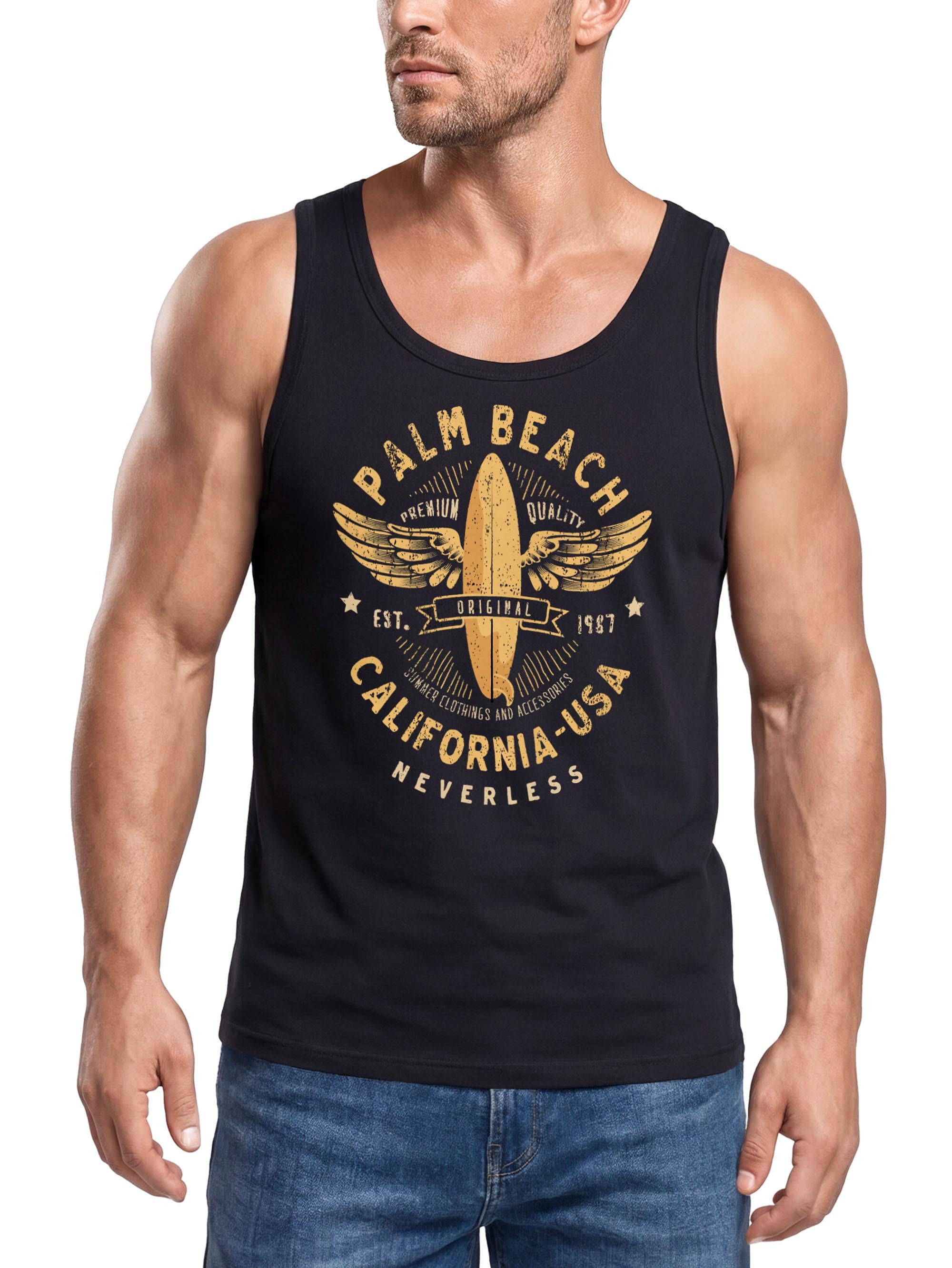 Neverless Tanktop Herren Tank-Top Surfing Motiv Vintage Effekt Palm Beach California mit Print