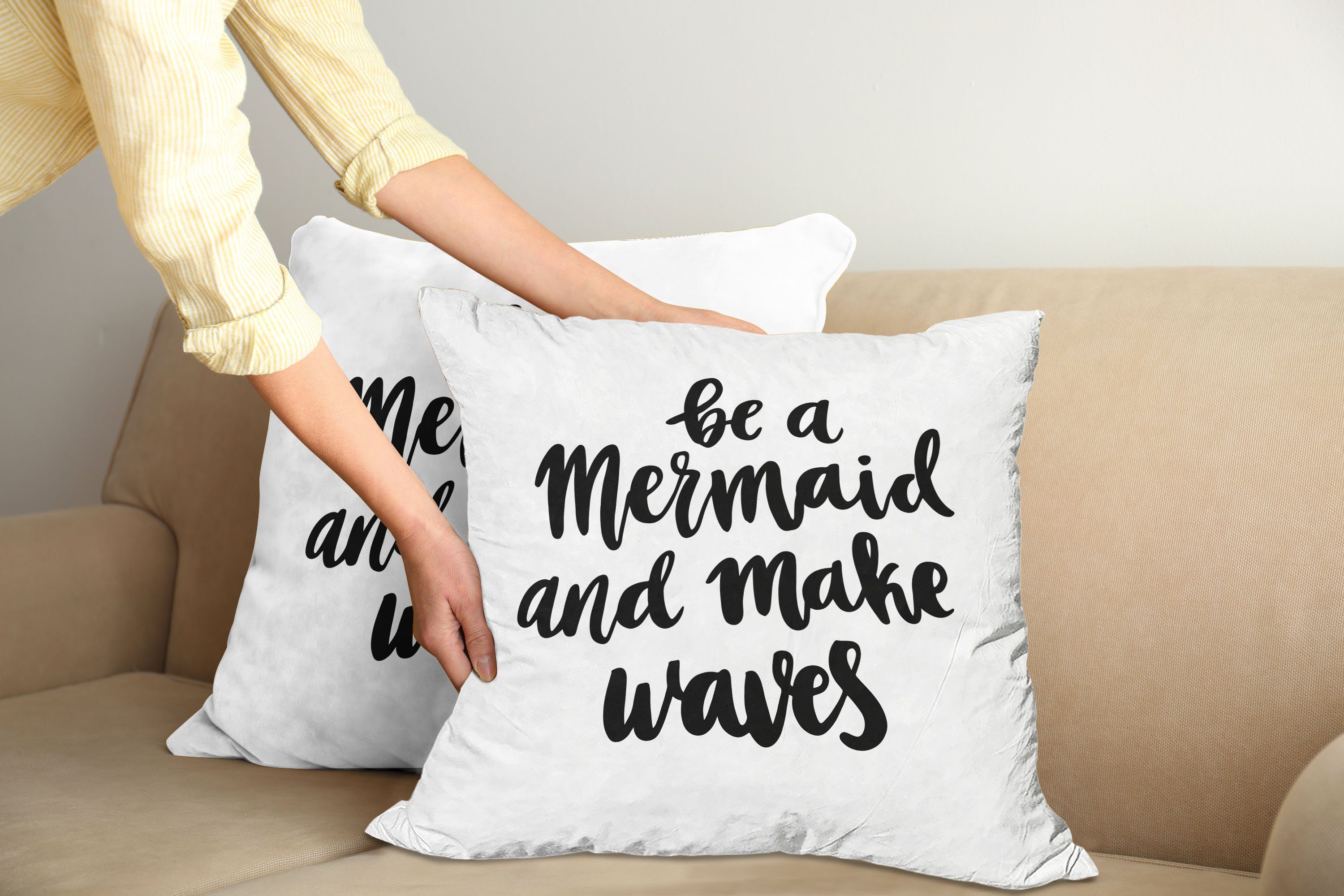 Kissenbezüge Modern Stück), Wellen machen Monochrom Doppelseitiger eine Meerjungfrau Digitaldruck, Abakuhaus Accent (2