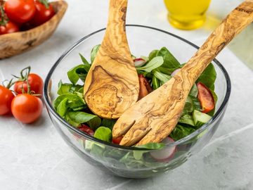 SOLTAKO Salatbesteck "Rucola" (Set, 2-tlg., Salatbesteck für Genießer), Exklusives Olivenholz. Jedes Produkt ist ein Unikat