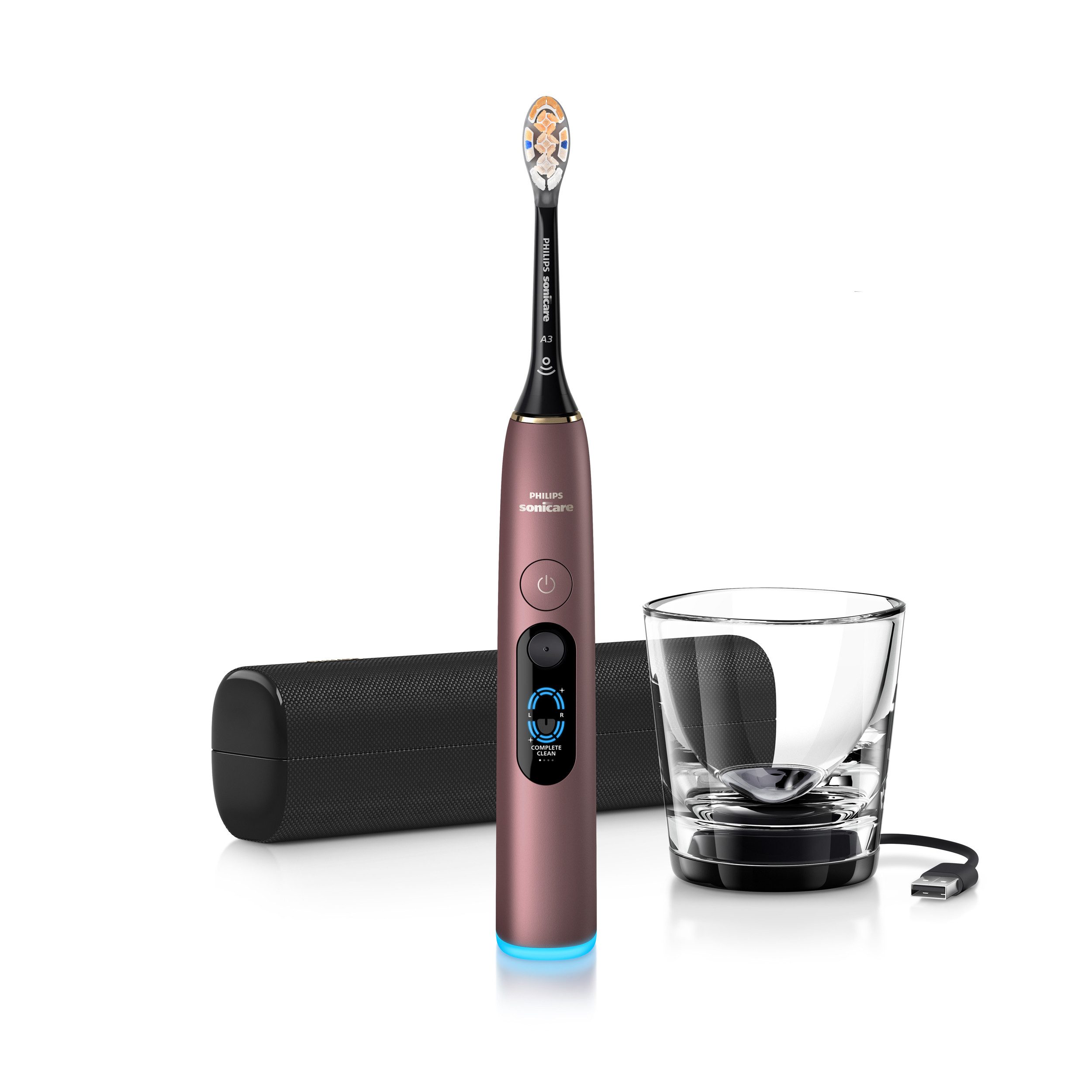 Philips Sonicare Elektrische Zahnbürste DiamondClean 9000 HX9213, Aufsteckbürsten: 1 St., mit Smart-Sensoren und 7 Putzprogrammen, inkl. Reiseladeetui