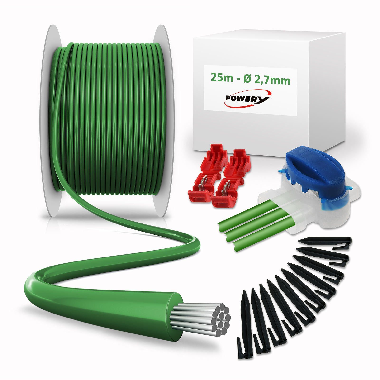 Powery 25m Set Begrenzungskabel 2,7mm inkl. Material für Mähroboter Begrenzungskabel
