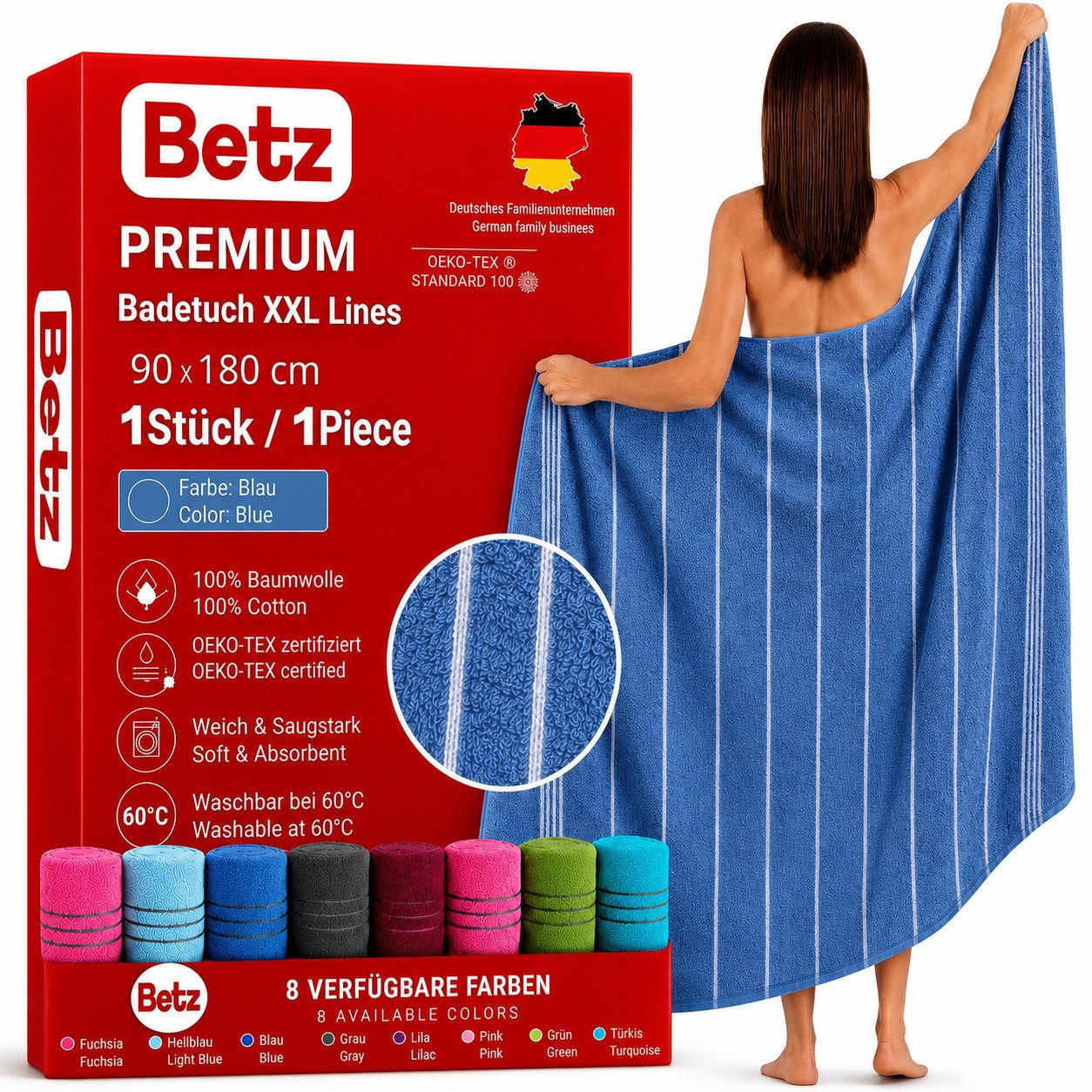 Betz Strandtuch Betz XXL Badetuch LINES Saunahandtuch Liegetuch 90x180 cm, 100% Baumwolle